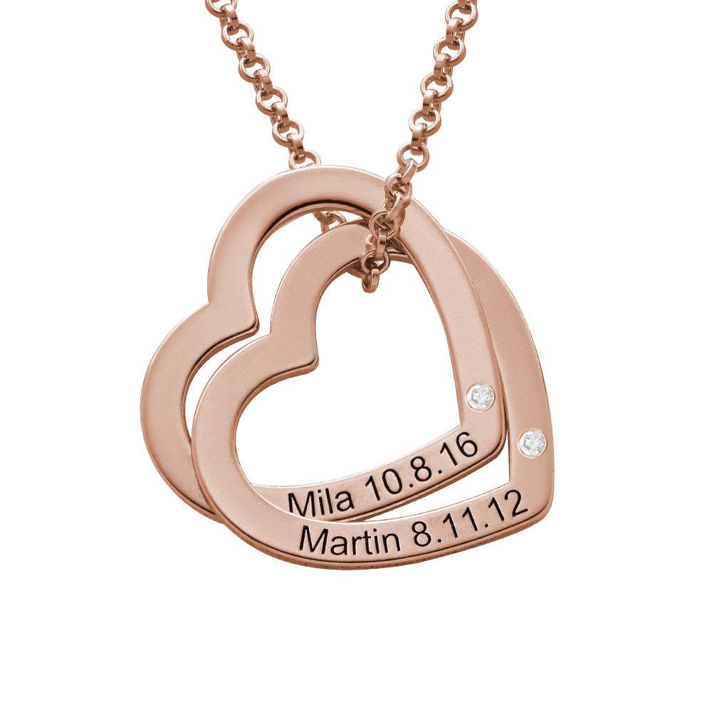 Claire Interlocking Hearts Necklace in Rose Gold Plated with Diamonds