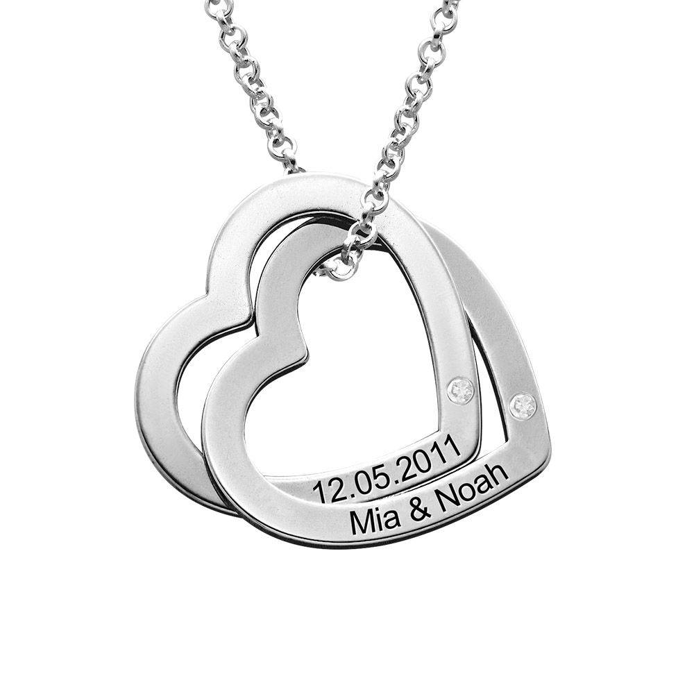 Claire Interlocking Hearts Necklace in 14K White Gold with Diamonds