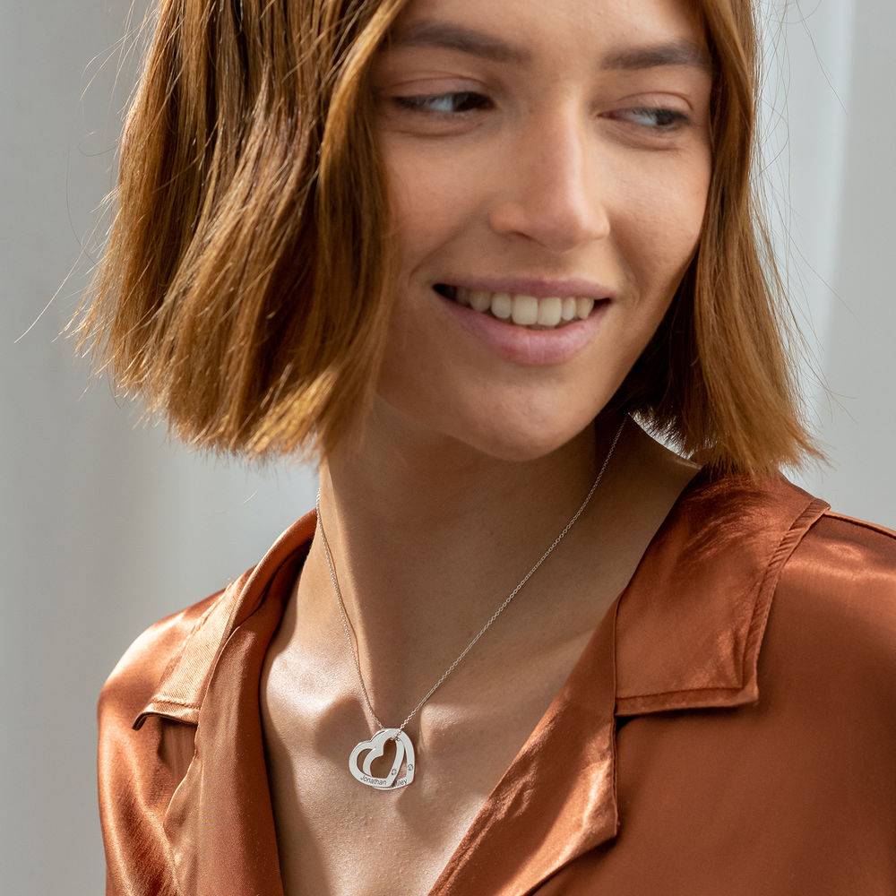 Claire Interlocking Hearts Necklace in Sterling Silver with Diamonds