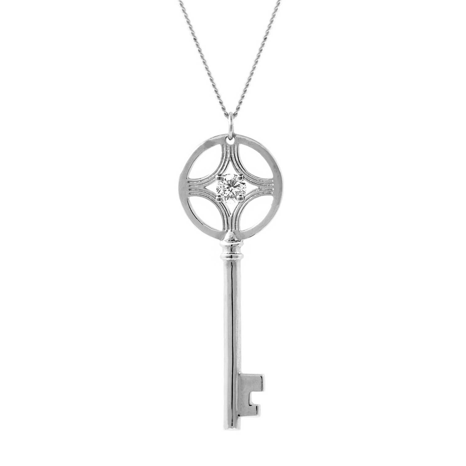 Diamond Key Necklace – Silver