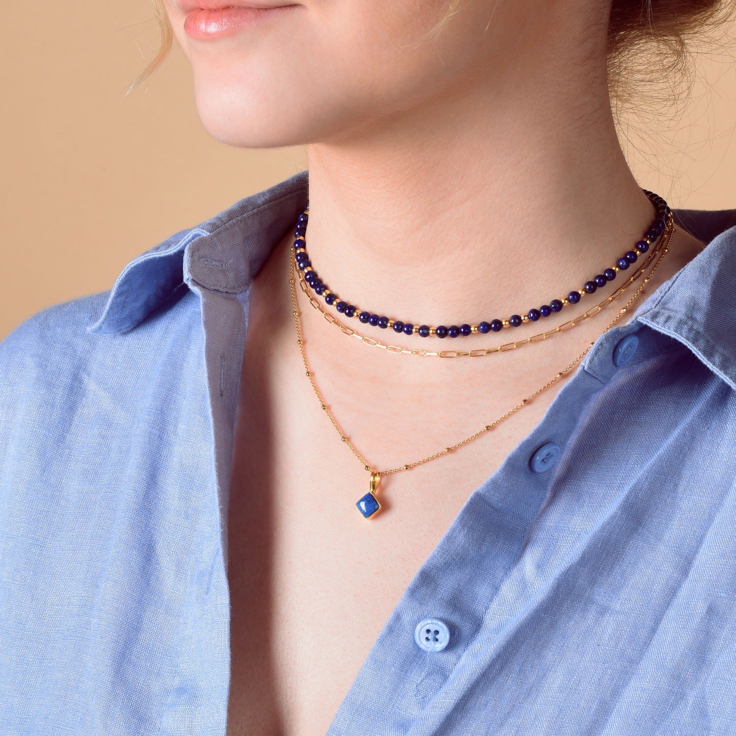 Diamond Lapis Necklace Birthstone September Gold Plated Sterling Silver