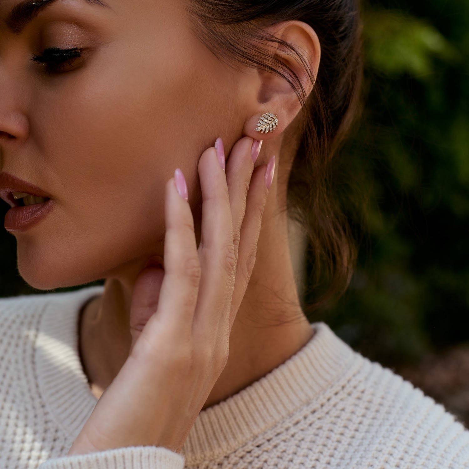 Diamond Leaf Stud Earrings