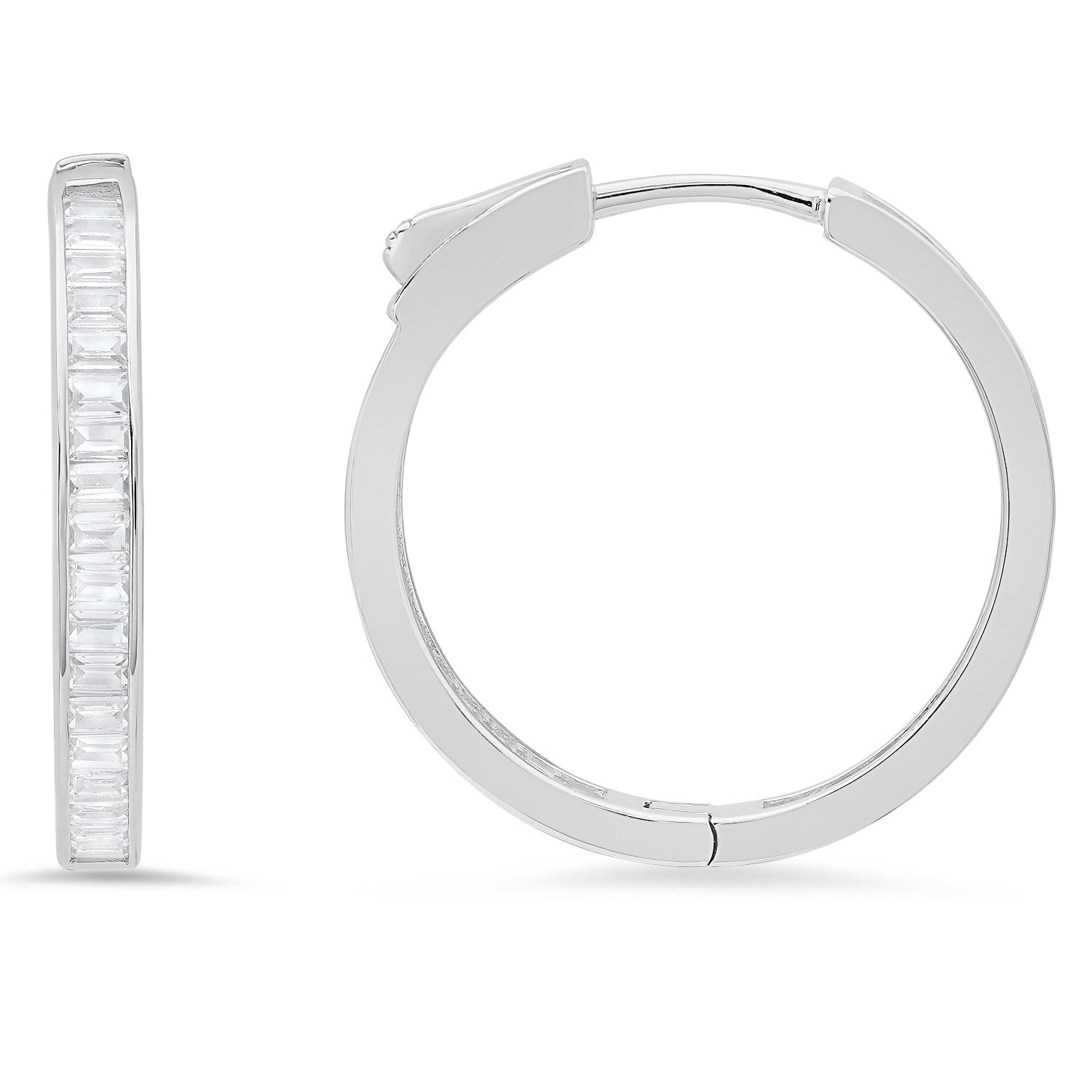 Diamond Lock Baguette-Cut Statement Hoop Earrings In Sterling Silver