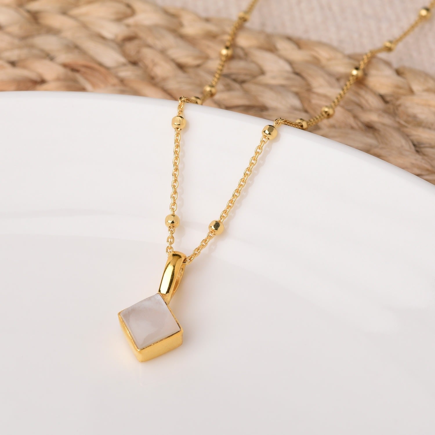 Diamond Moonstone Necklace Birthstone June Gold Plated Sterling Silver
