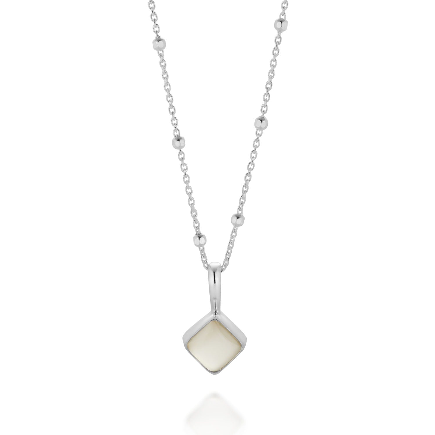 Diamond Moonstone Necklace Birthstone June Sterling Silver