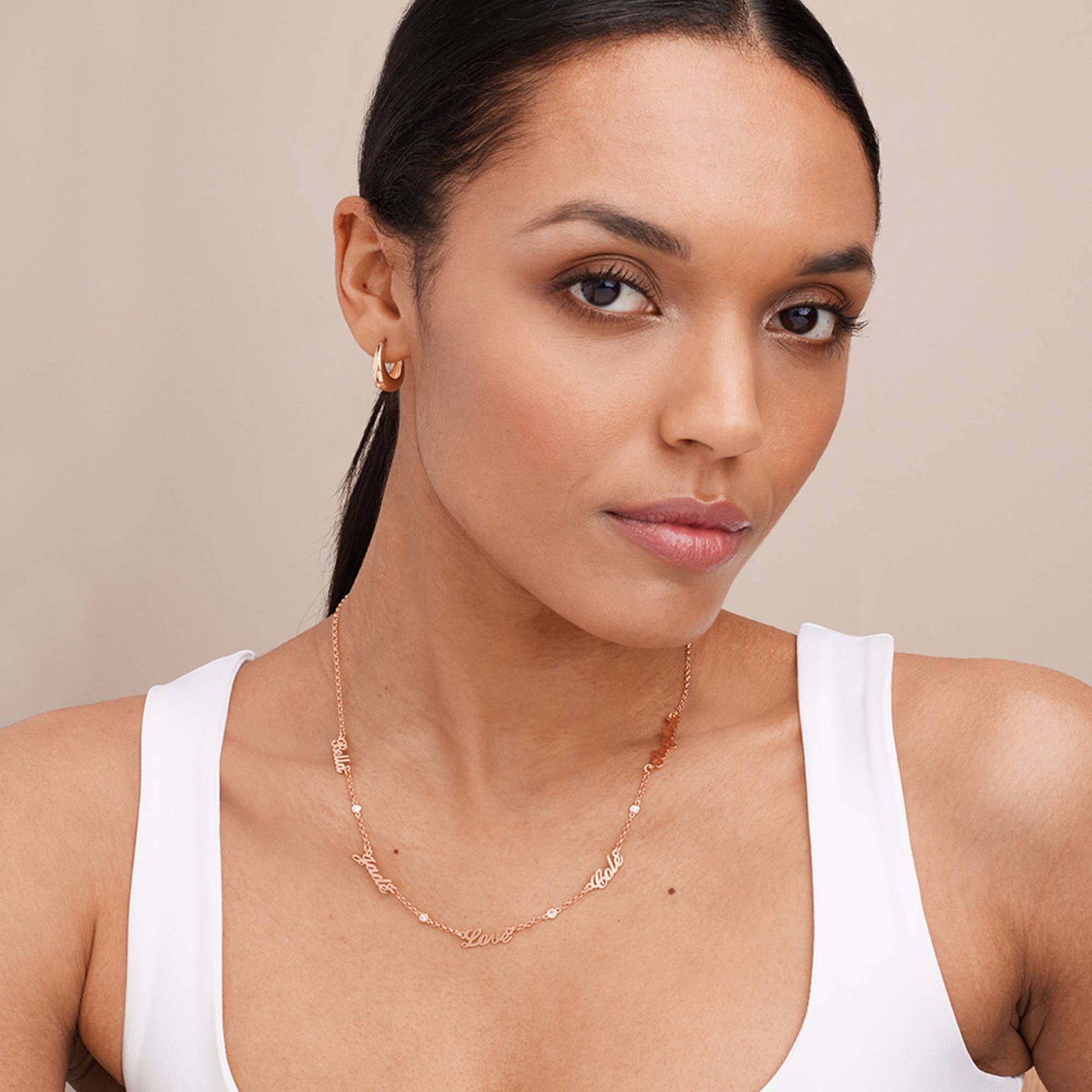 Heritage Multiple Name Necklace with Diamonds in Rose Gold Plating