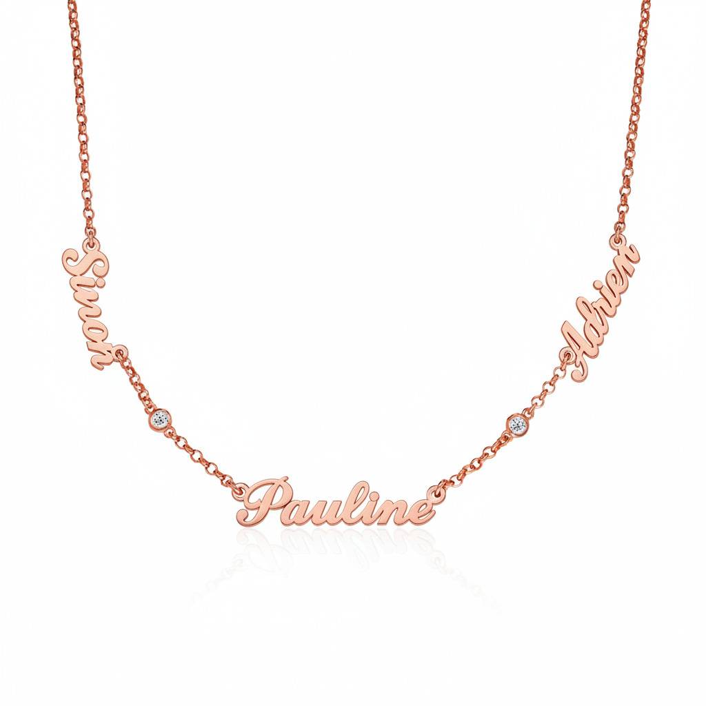 Heritage Multiple Name Necklace with Diamonds in Rose Gold Plating