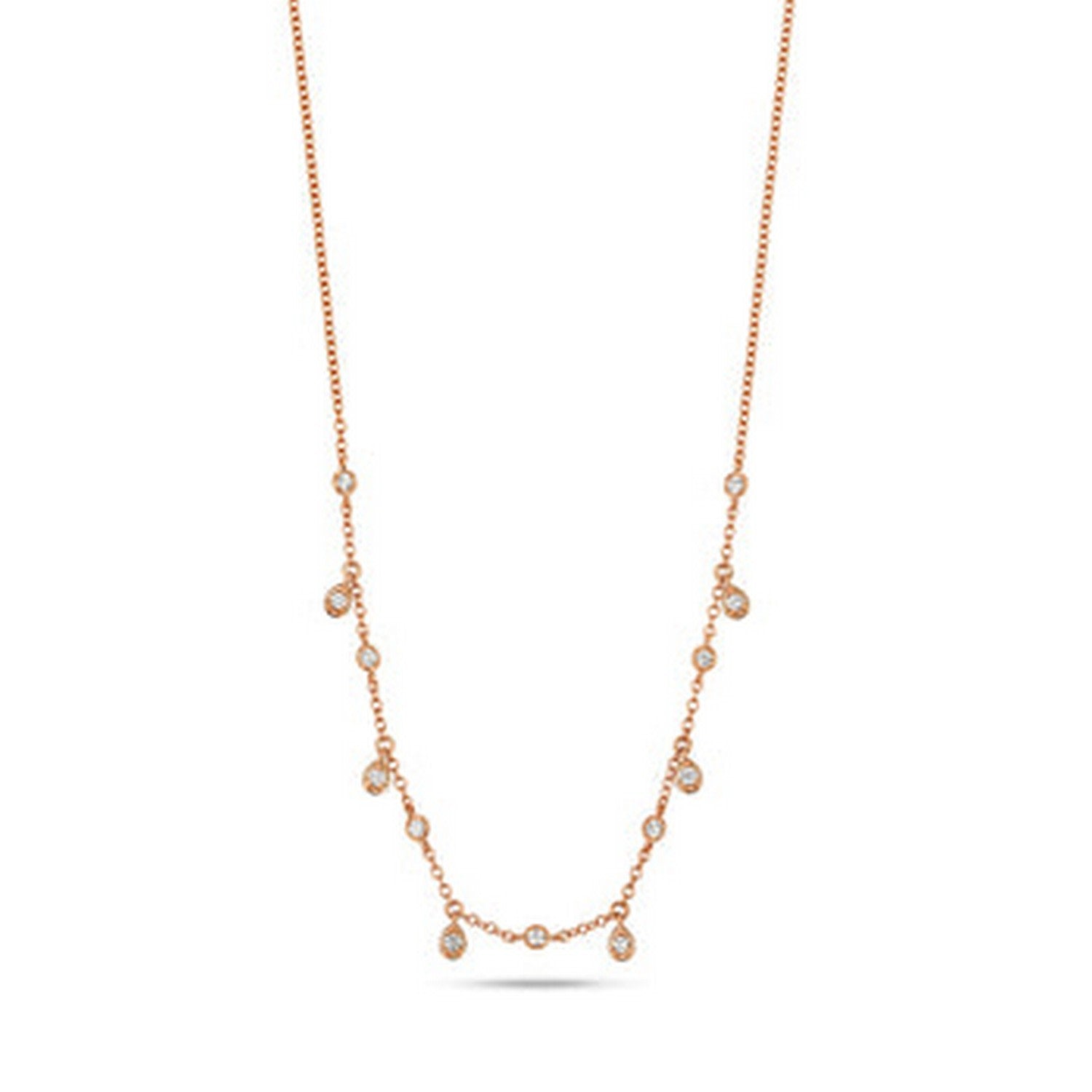 Diamond Necklace Bezel Charm Teardrops In Rose Gold