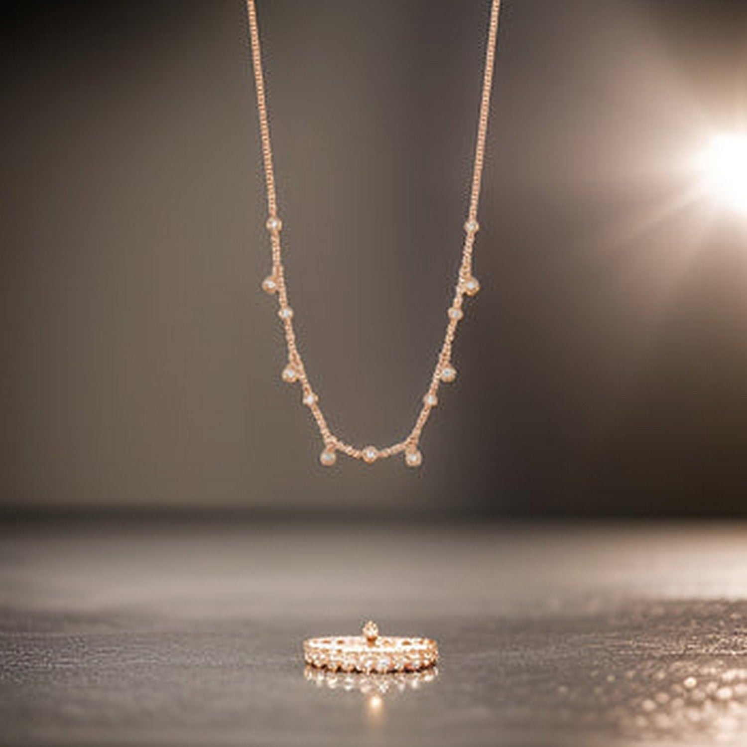 Diamond Necklace Bezel Charm Teardrops In Rose Gold