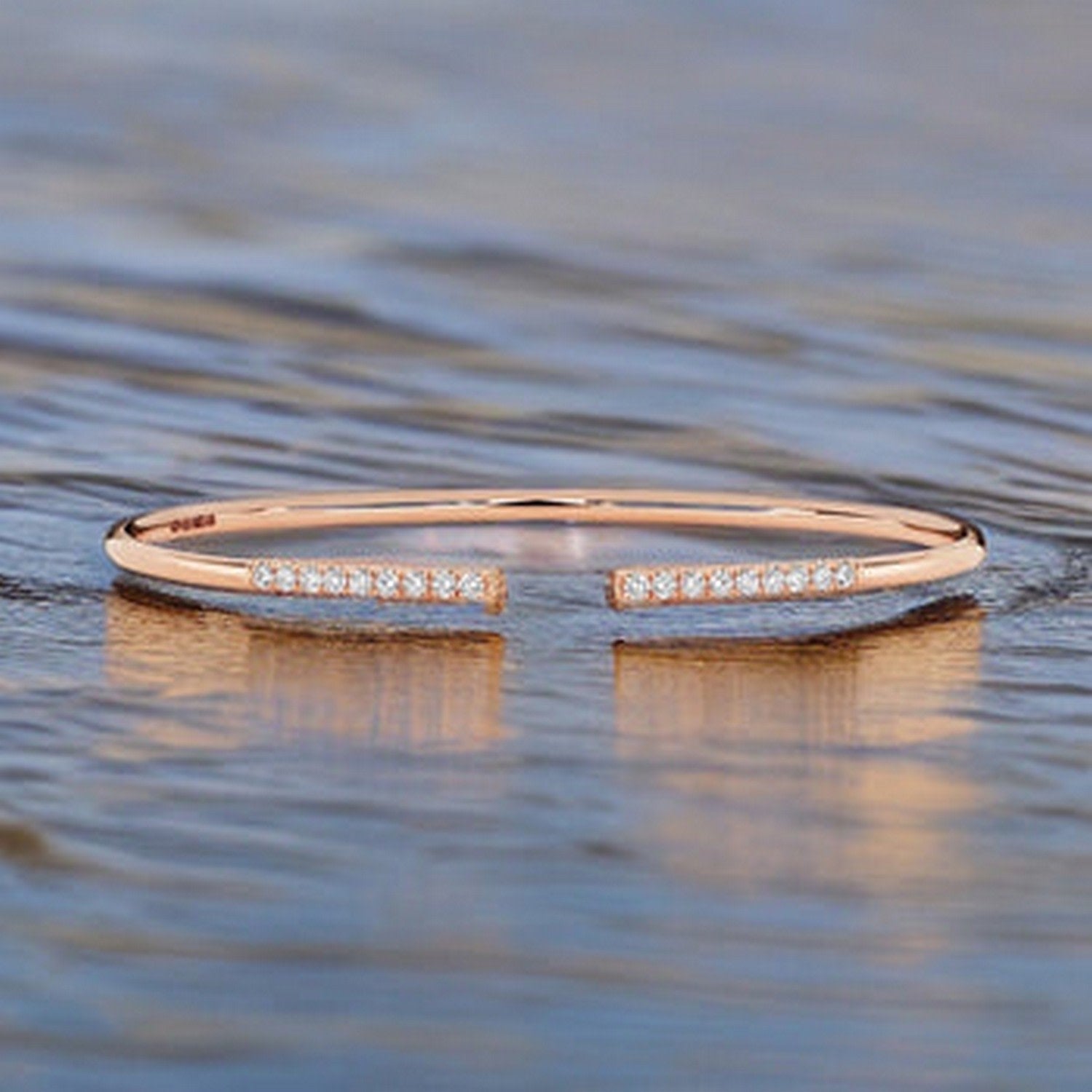 Diamond Open Bangle In 18Ct Rose Gold Stackable
