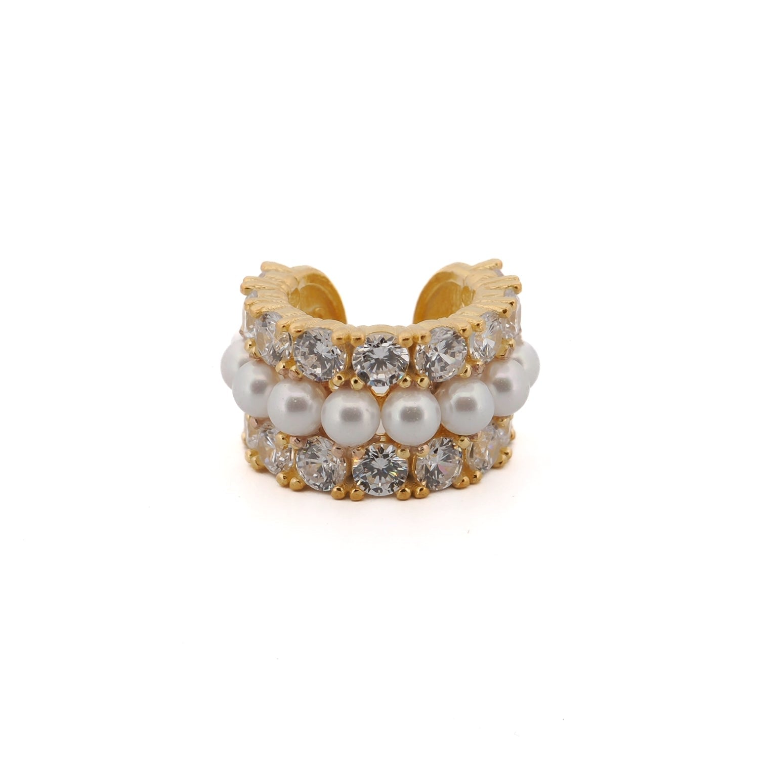 Diamond & Pearl Gold Vermeil Cuff Earring - White