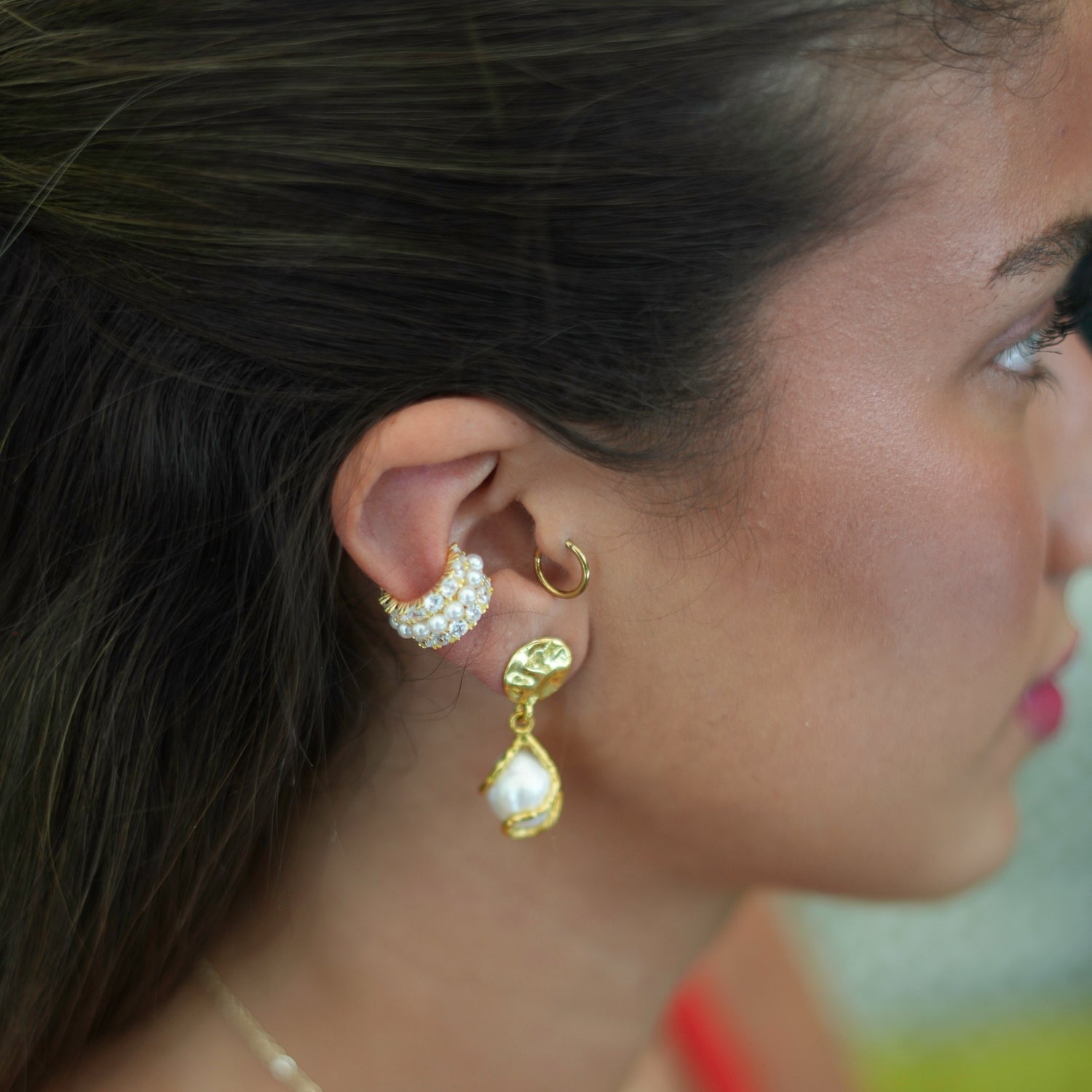 Diamond & Pearl Gold Vermeil Cuff Earring - White