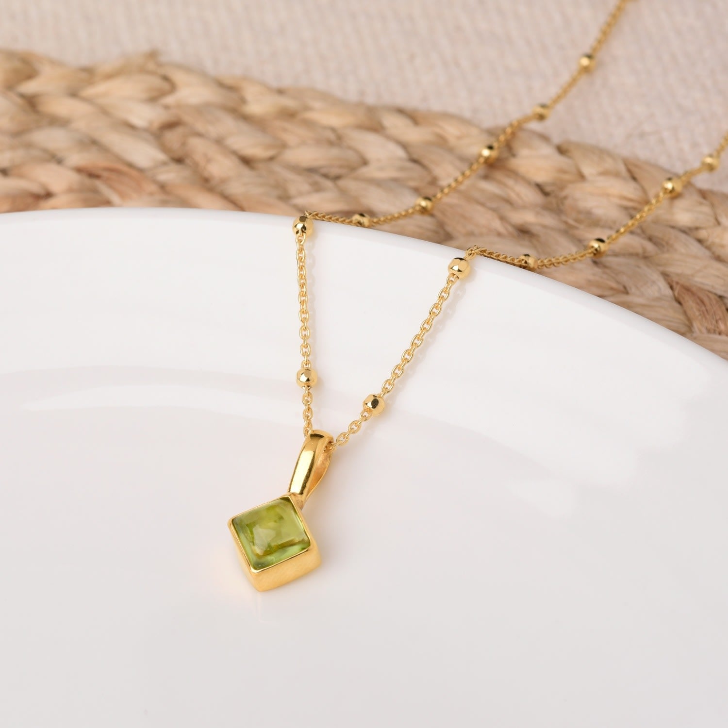 Diamond Peridot Necklace Birthstone August Gold Plated Sterling Silver