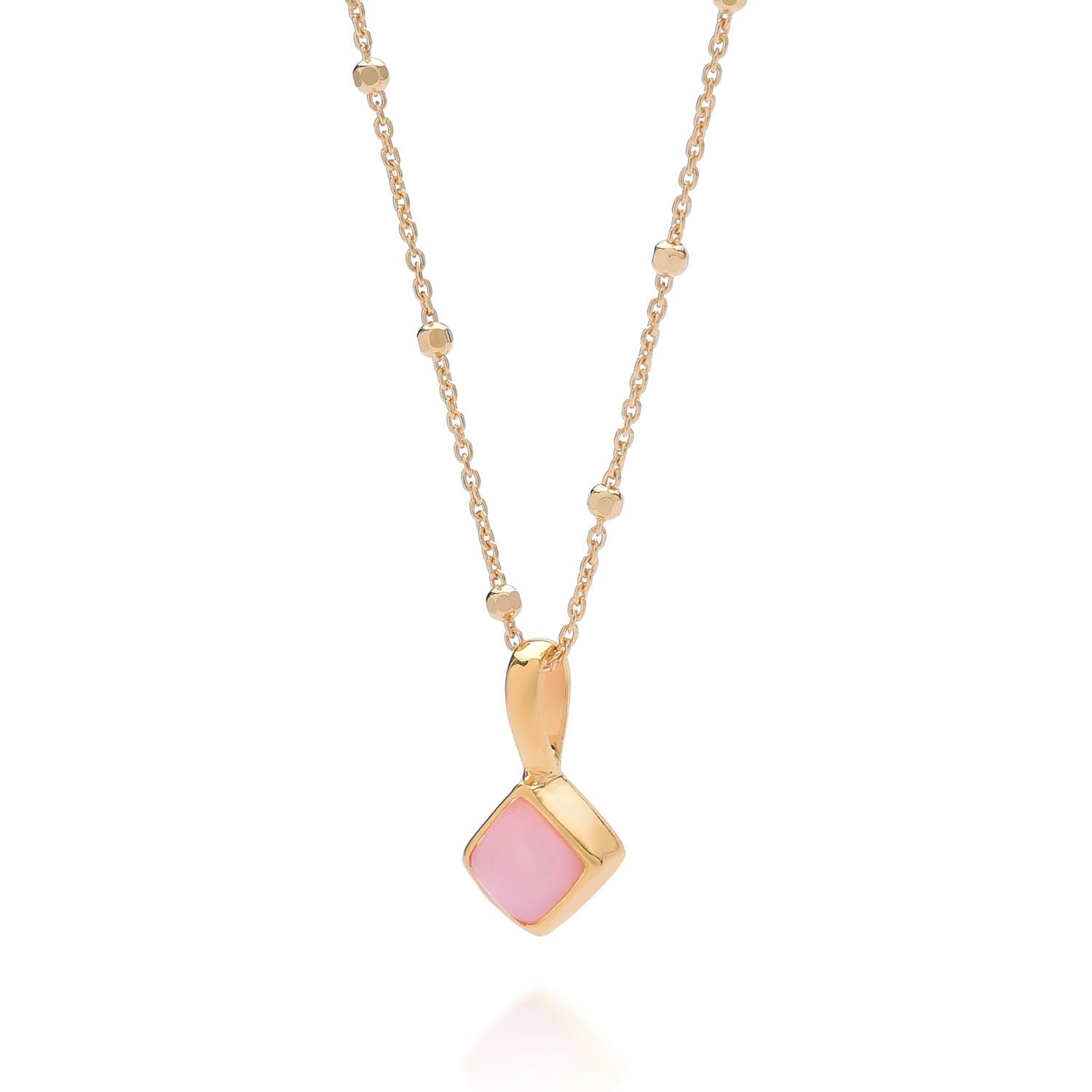 Diamond Pink Opal Necklace Birthstone October Gold Plated Sterling Silver