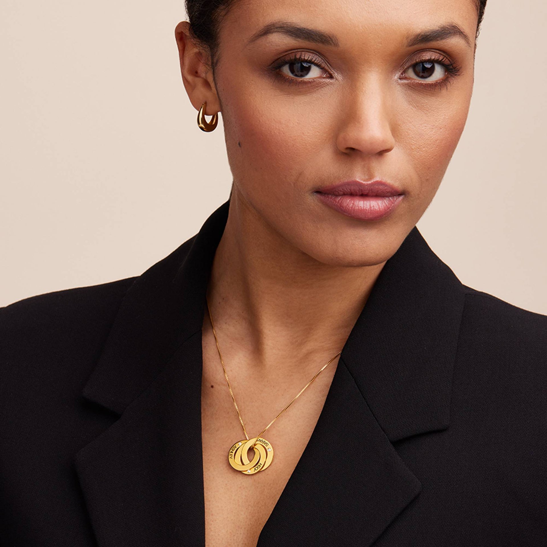 Russian Ring Necklace with Diamonds in Gold Plating