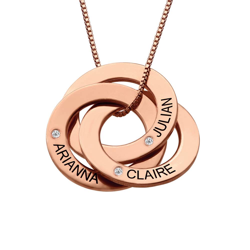 Russian Ring Necklace with Diamonds in Rose Gold Plating