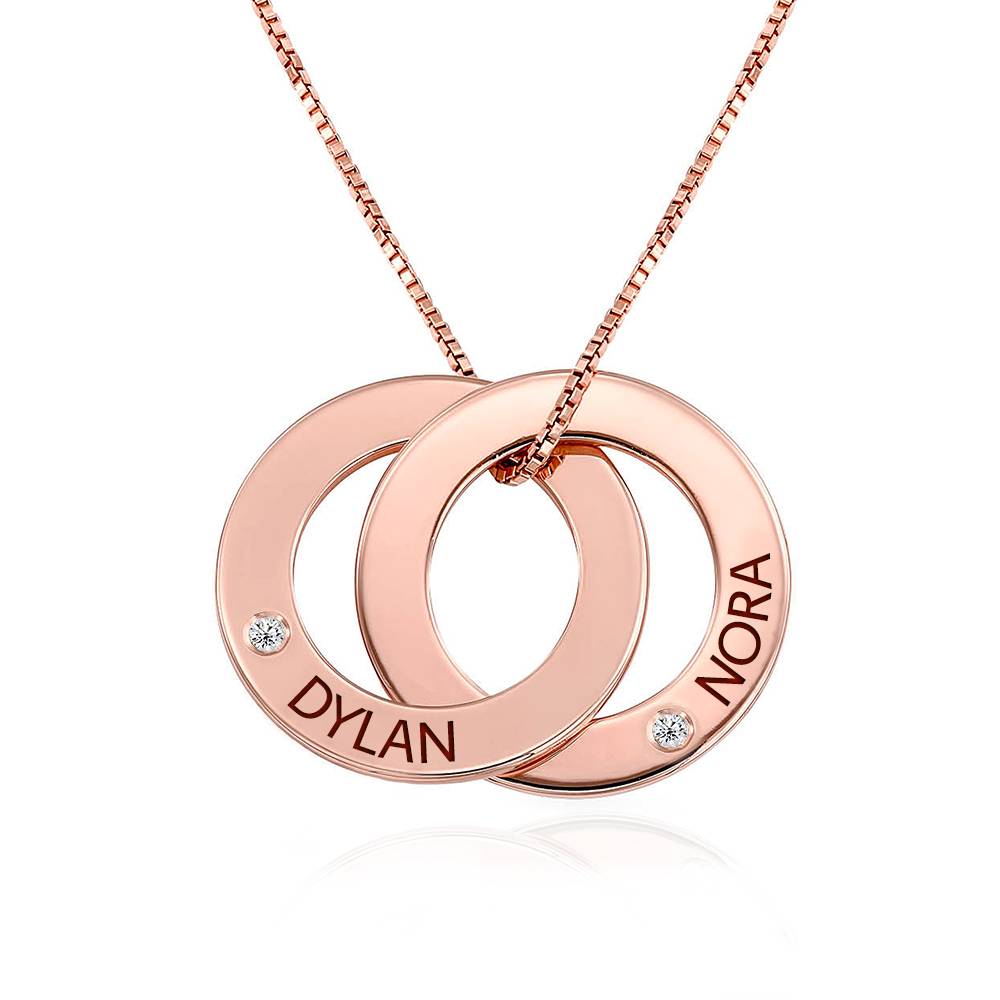 Diamond Russian Ring Necklace with 2 Rings in Rose Gold Plating