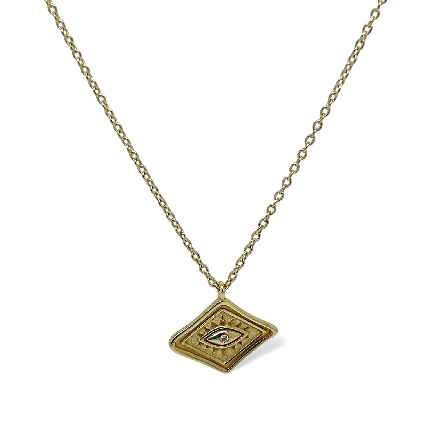 Diamond Shape Pendant With Gemstone - Gold