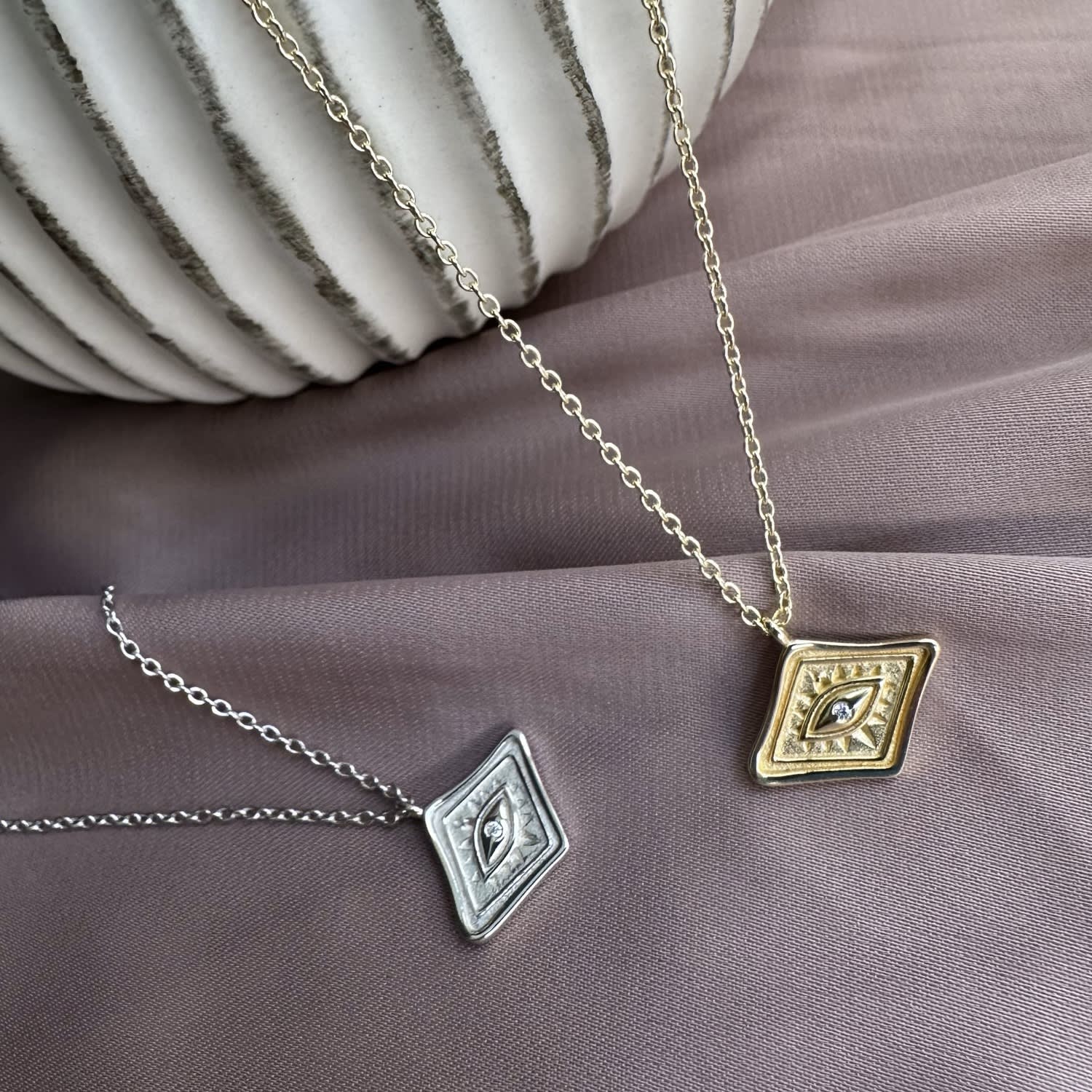 Diamond Shape Pendant With Gemstone - Gold