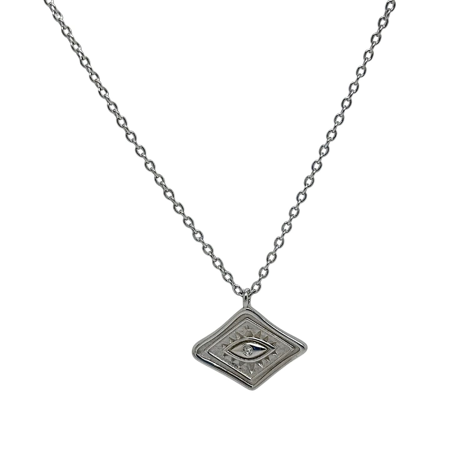 Diamond Shape Pendant With Gemstone - Silver