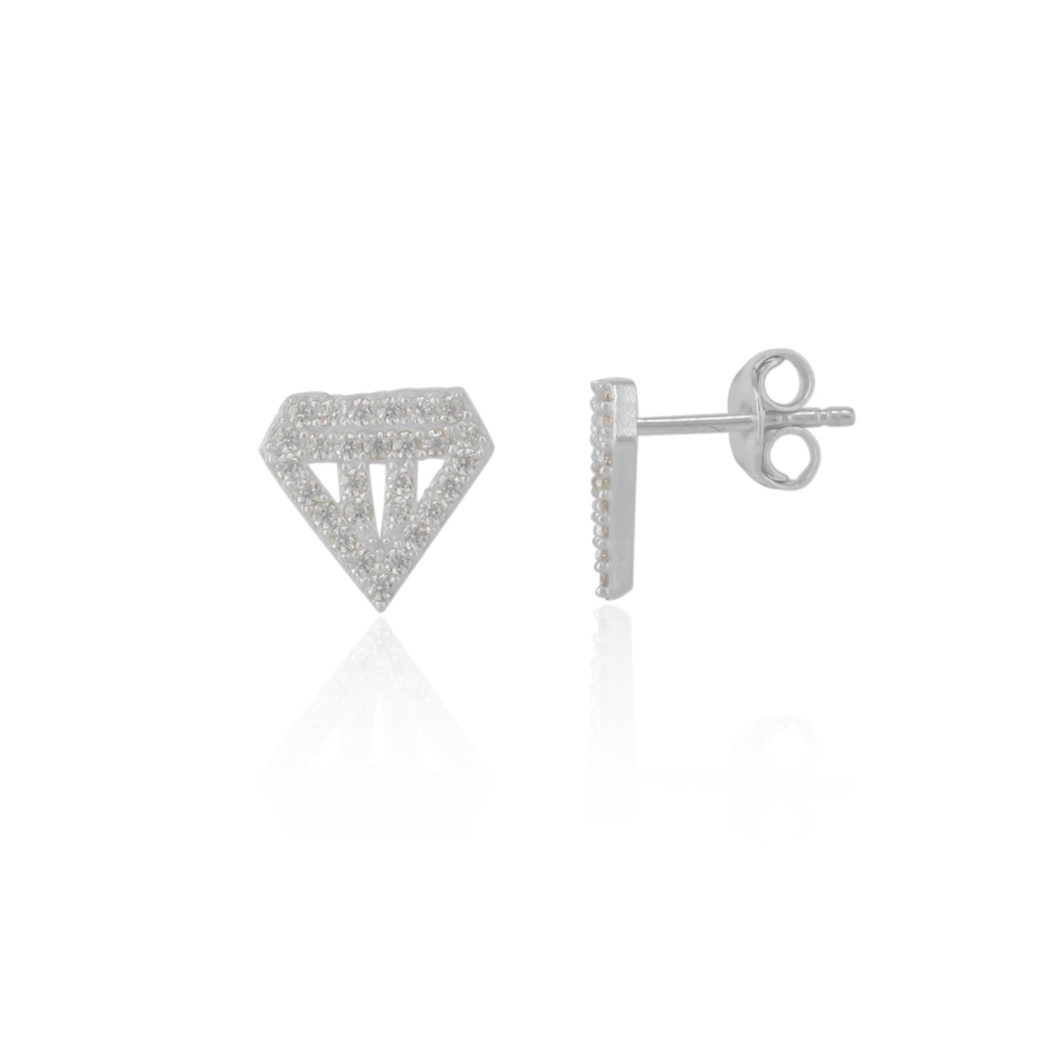 Diamond Shape Sterling Silver Stud Earring - Silver