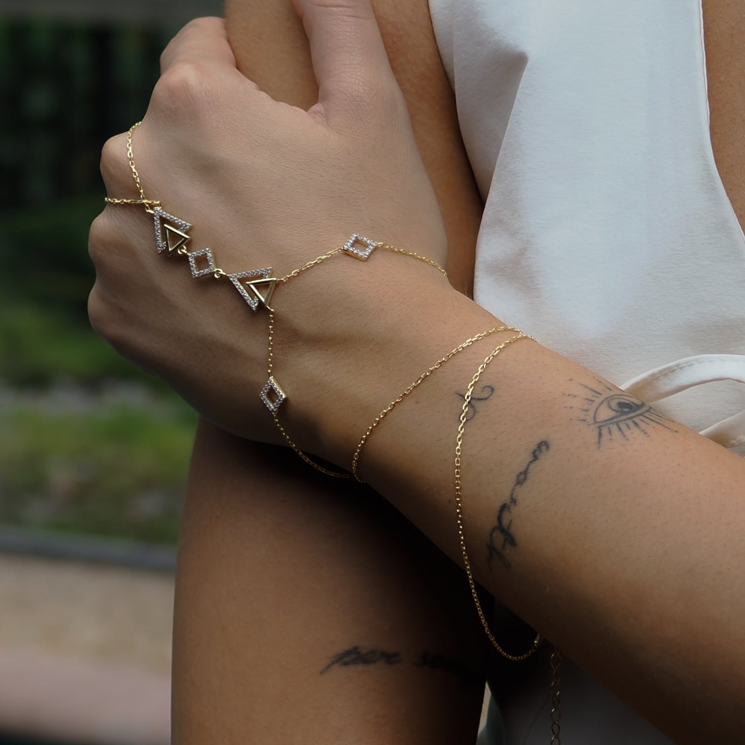 Diamond Triangle Gold Vermeil Fashion Hand Bracelet - Gold