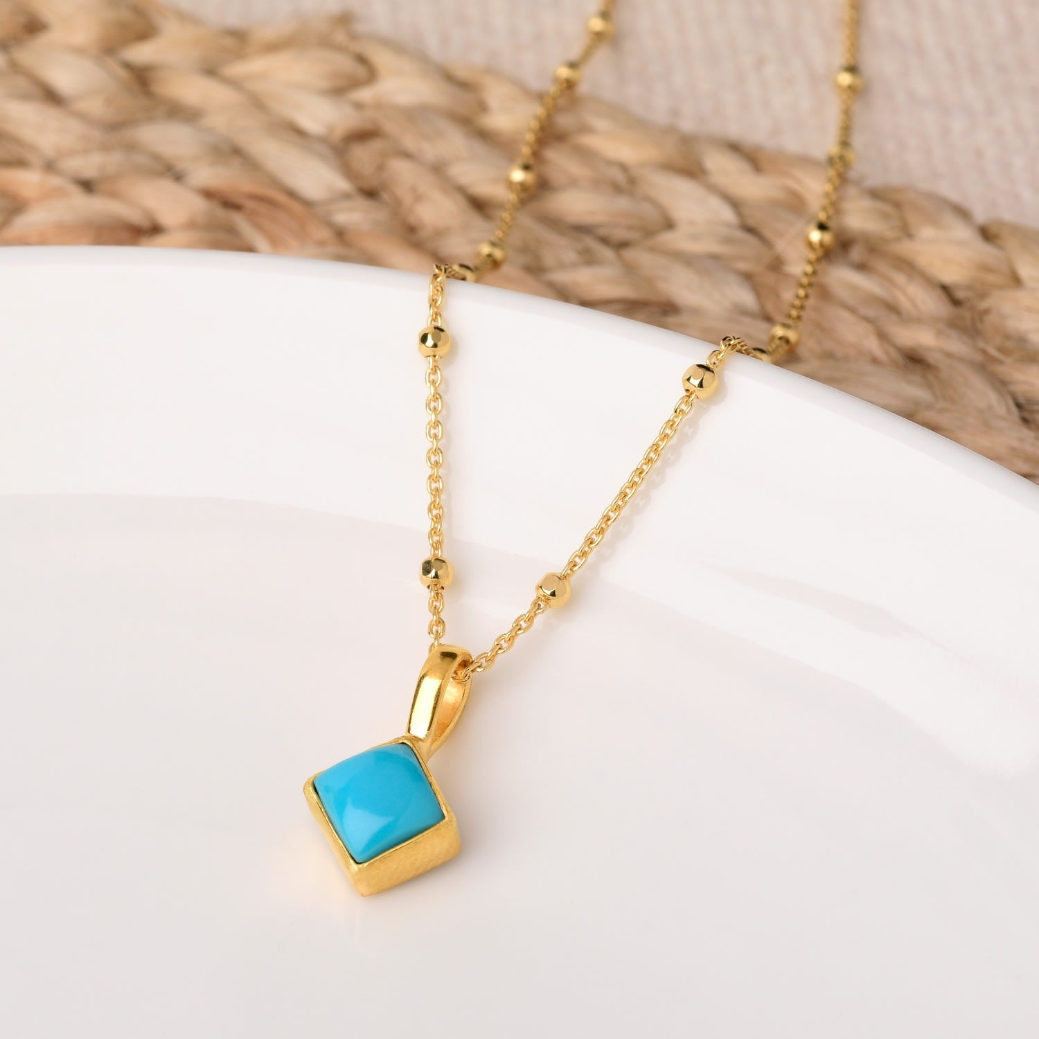 Diamond Turquoise Birthstone Necklace December Gold Plated Sterling Silver