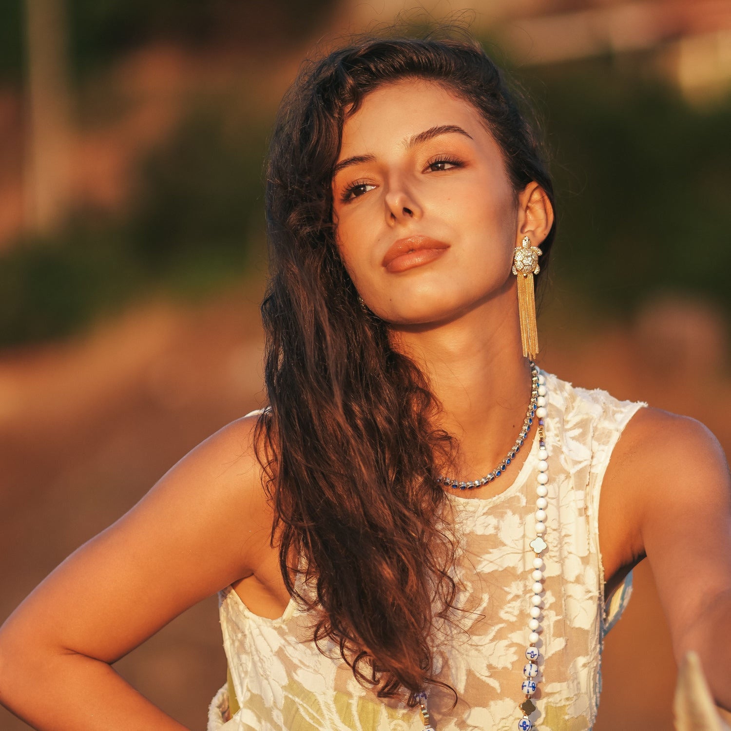 Diamond Turtle Chunky Tassel Earrings - Gold