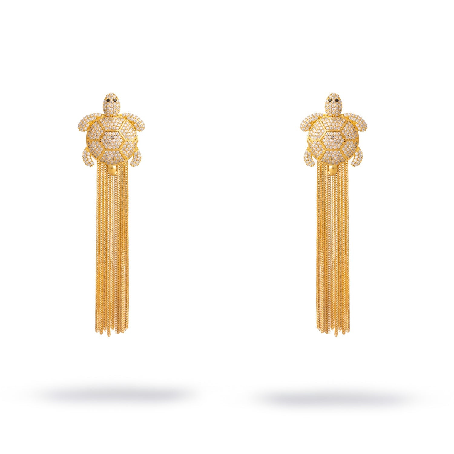 Diamond Turtle Chunky Tassel Earrings - Gold