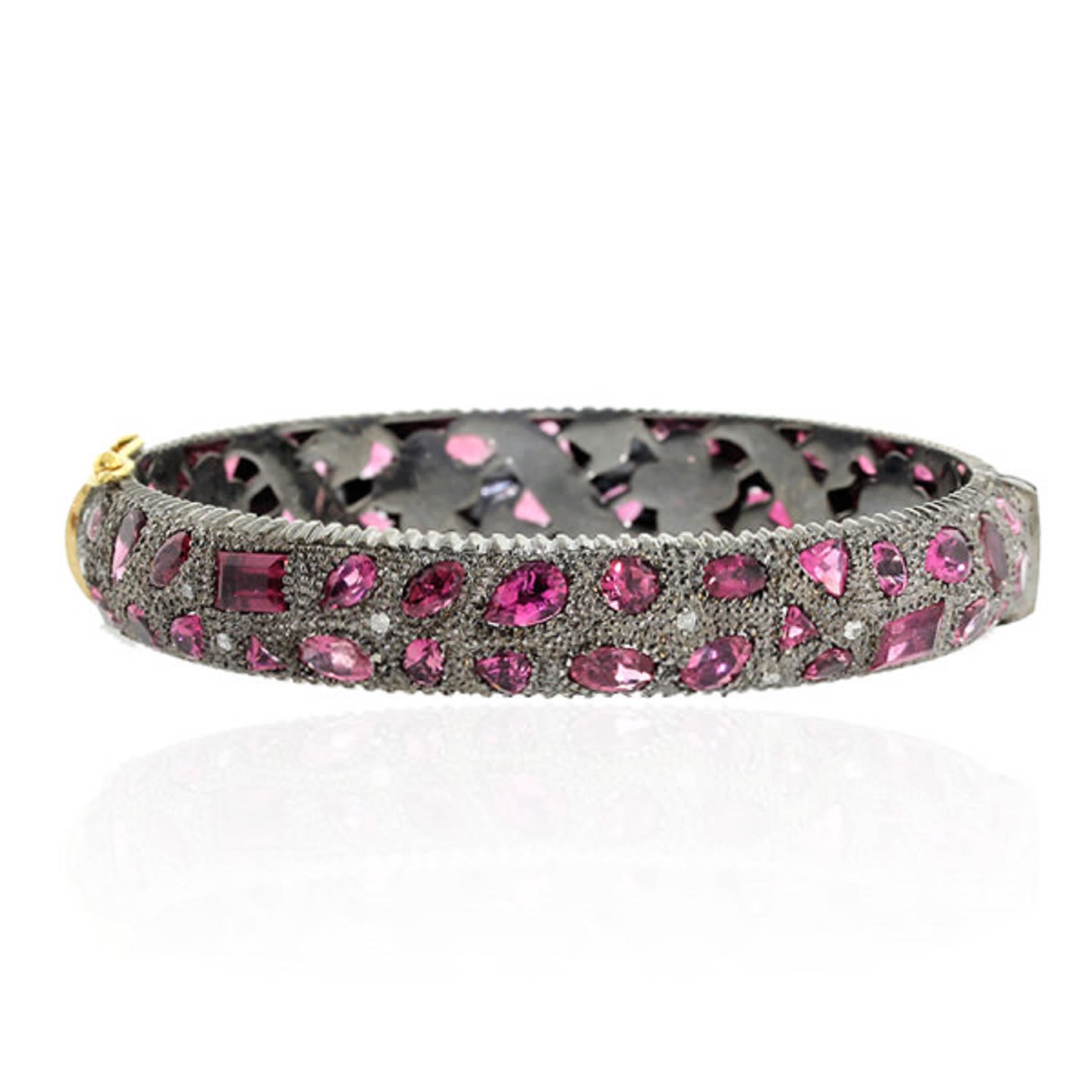 Pave Diamond Pink Tourmaline Bangle In Oxidized Gold Sterling Silver – Artisan Jewelry