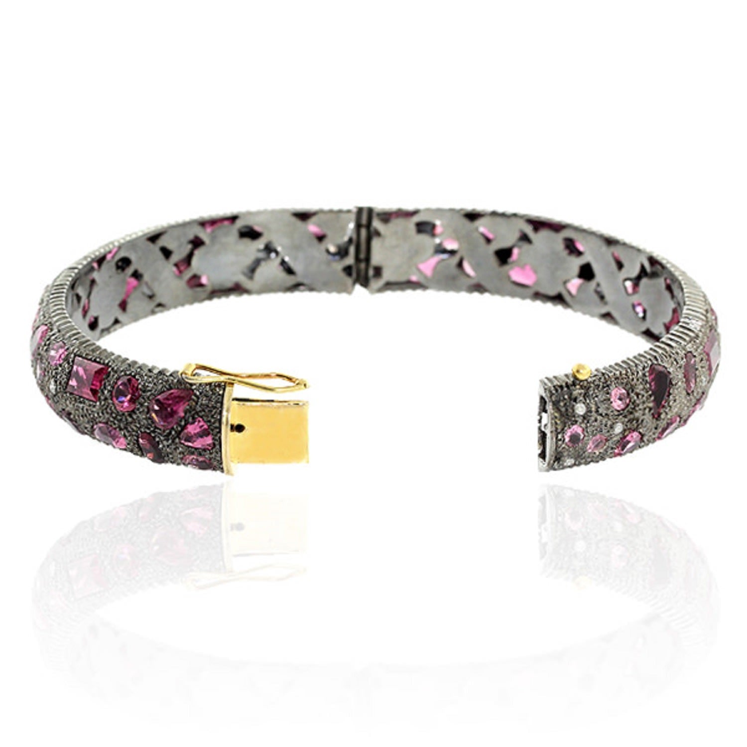 Pave Diamond Pink Tourmaline Bangle In Oxidized Gold Sterling Silver – Artisan Jewelry