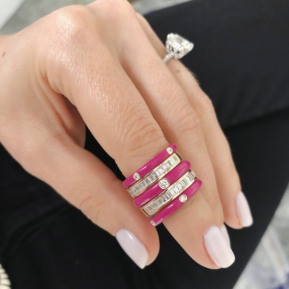 Gold Diamond Berry Enamel Stacked Ring