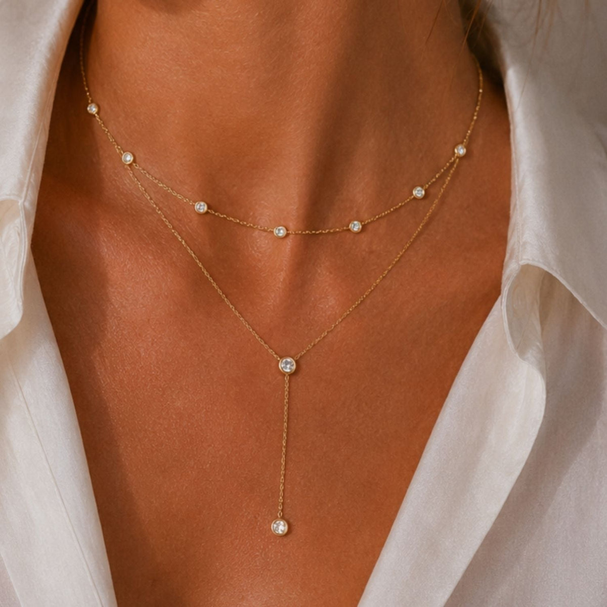 Aurora Two Diamond Lariat Necklace