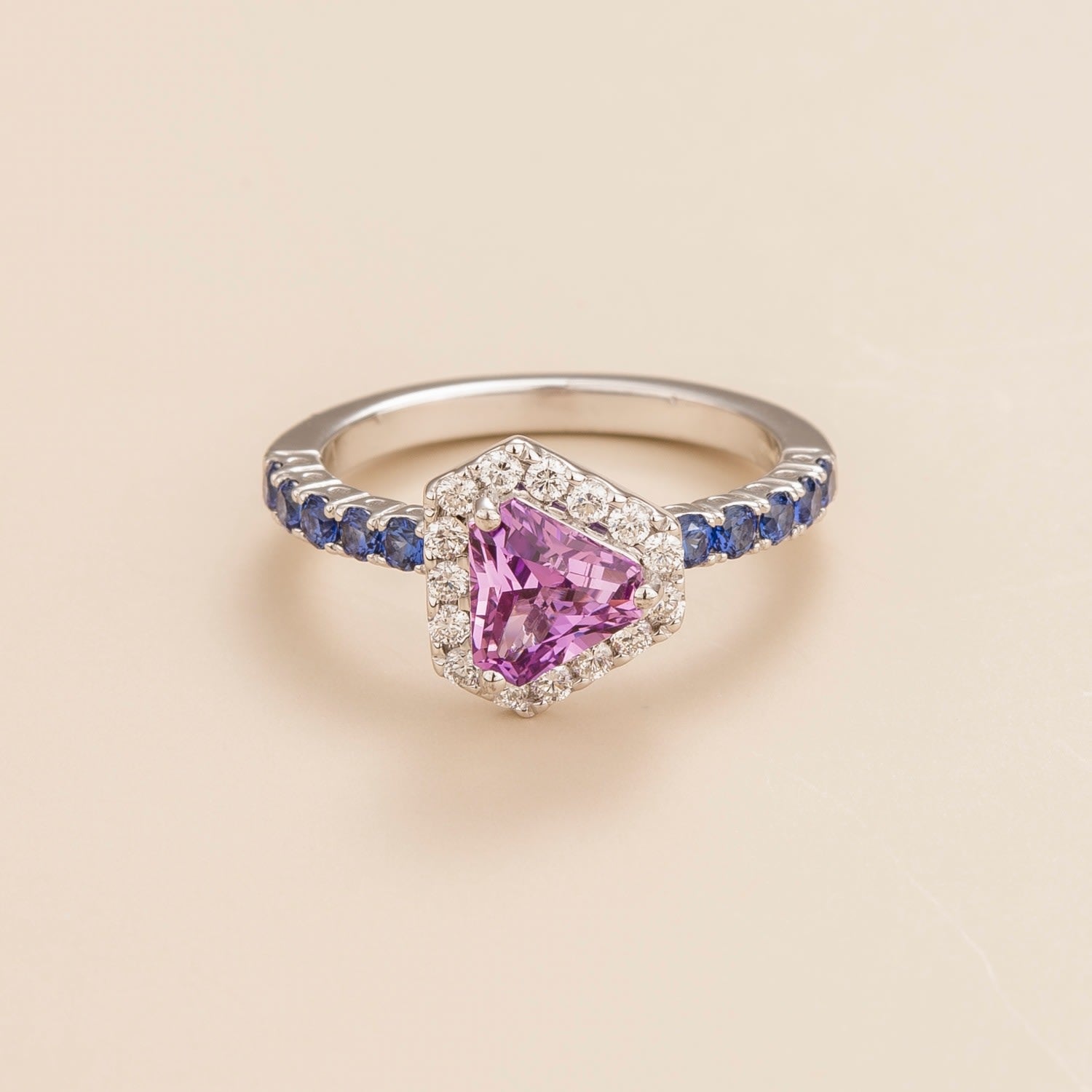 Diana White Gold Ring Purple Sapphire Blue Sapphire Diamond
