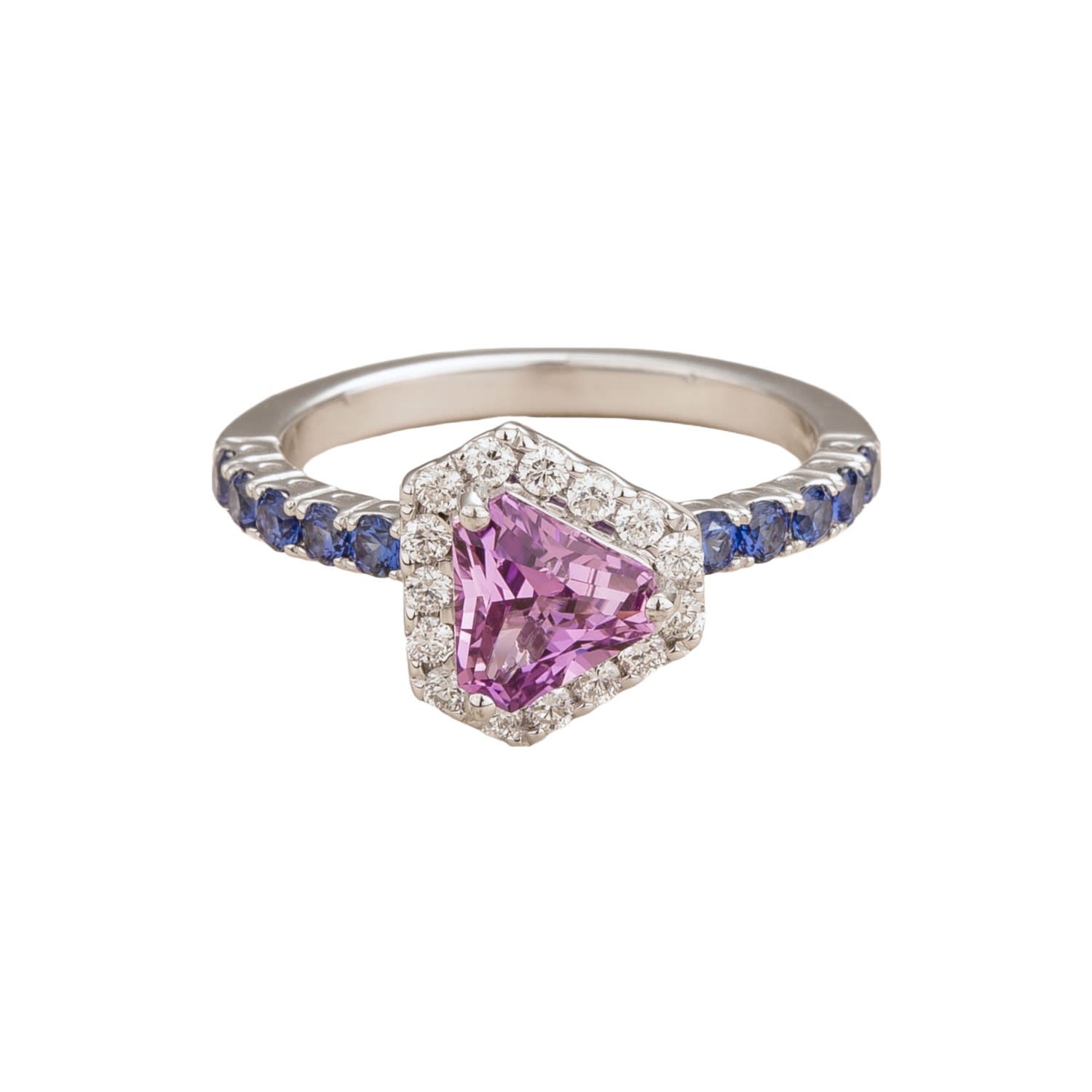 Diana White Gold Ring Purple Sapphire Blue Sapphire Diamond