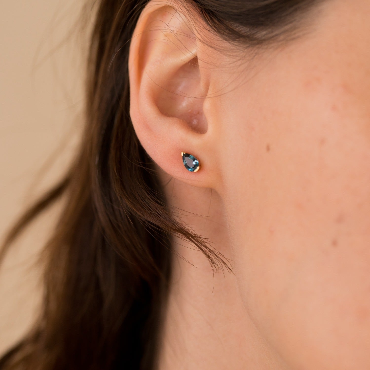 Dilly Dallying Pear Stud Earrings - 18K Gold Vermeil Pear Stud Earrings With London Blue Topaz Gemstones