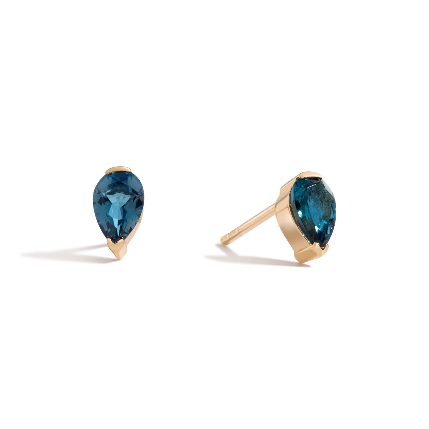 Dilly Dallying Pear Stud Earrings - 18K Gold Vermeil Pear Stud Earrings With London Blue Topaz Gemstones