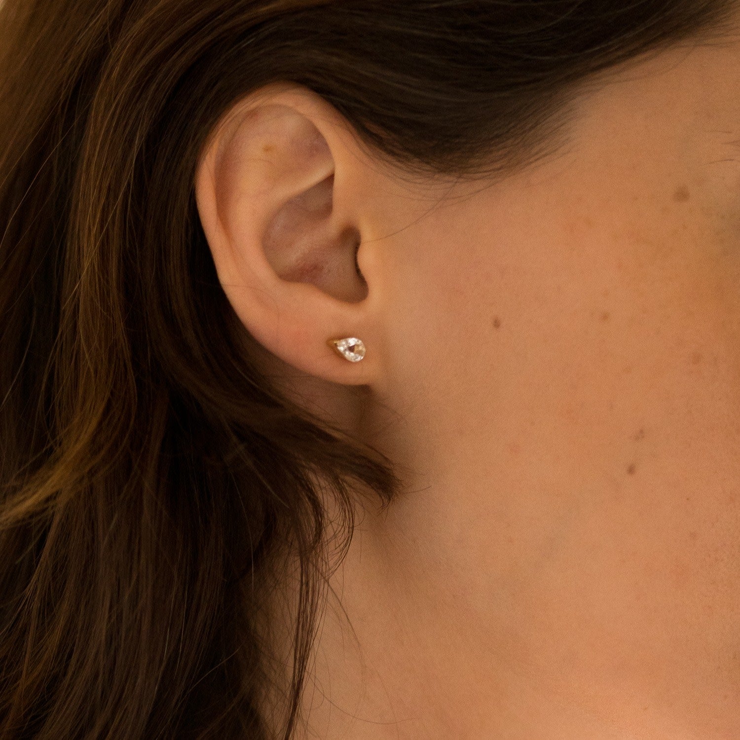 Dilly Dallying Pear Stud Earrings - 18K Gold Vermeil Pear Stud Earrings With White Topaz Gemstones