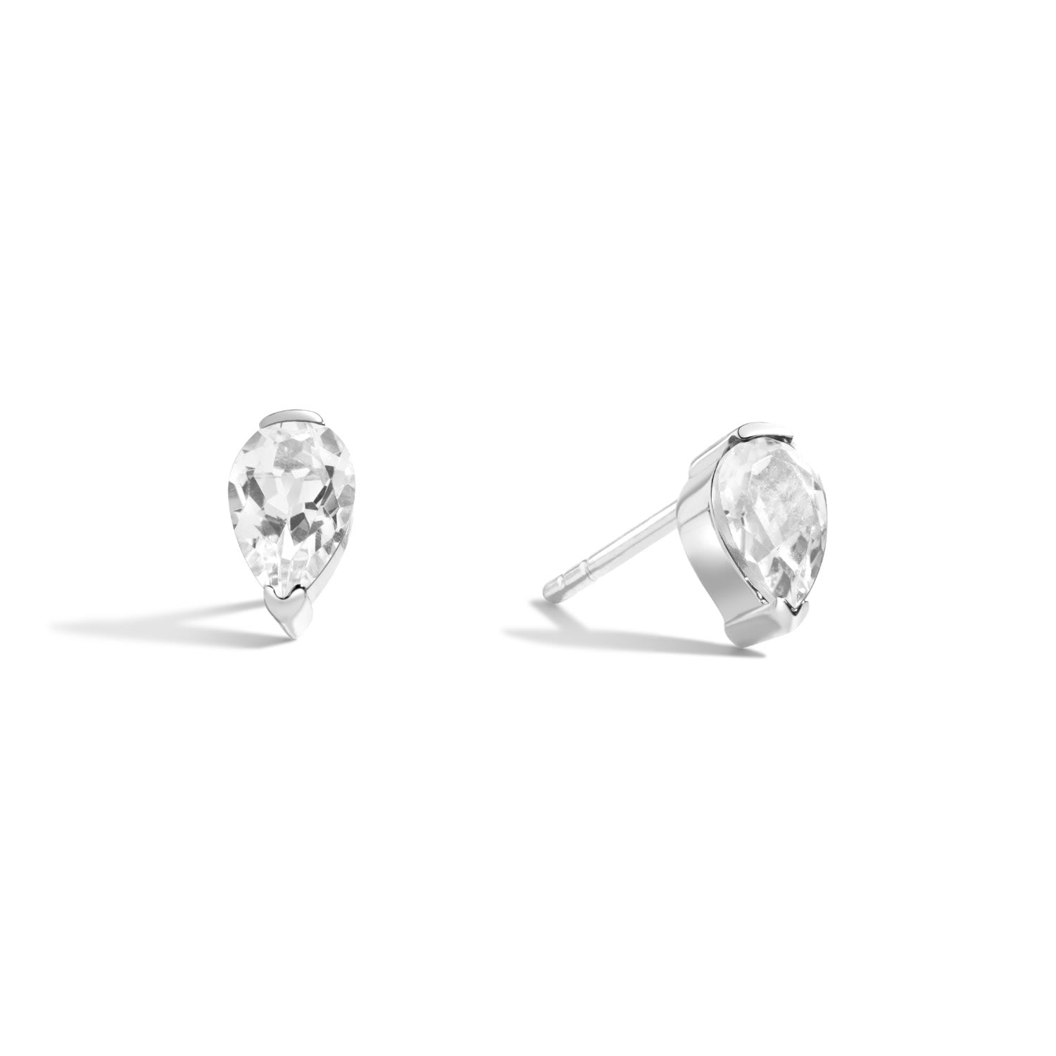 Dilly Dallying Pear Stud Earrings - Sterling Silver Pear Stud Earrings With White Topaz Gemstones