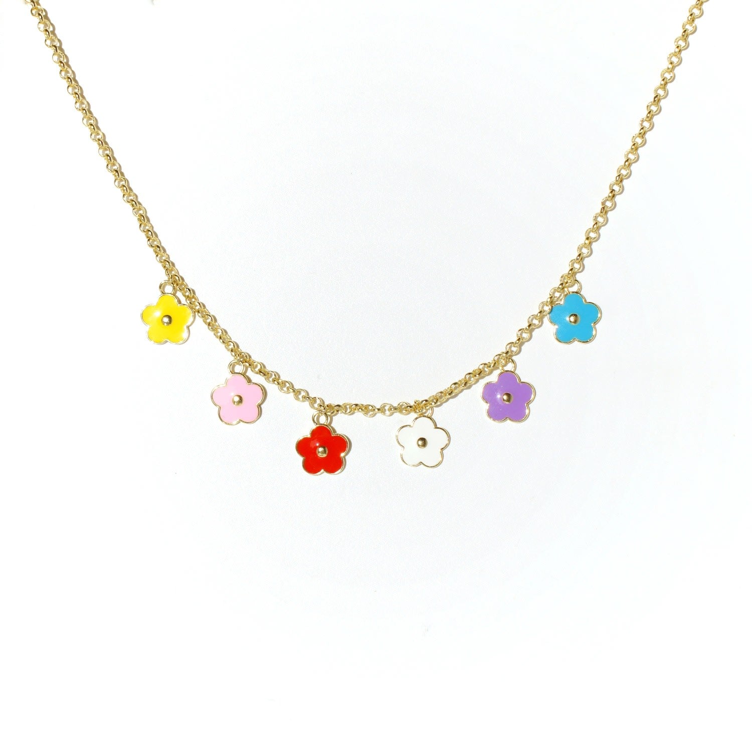 Flower Power Chain Necklace With Enamel Flower Charms