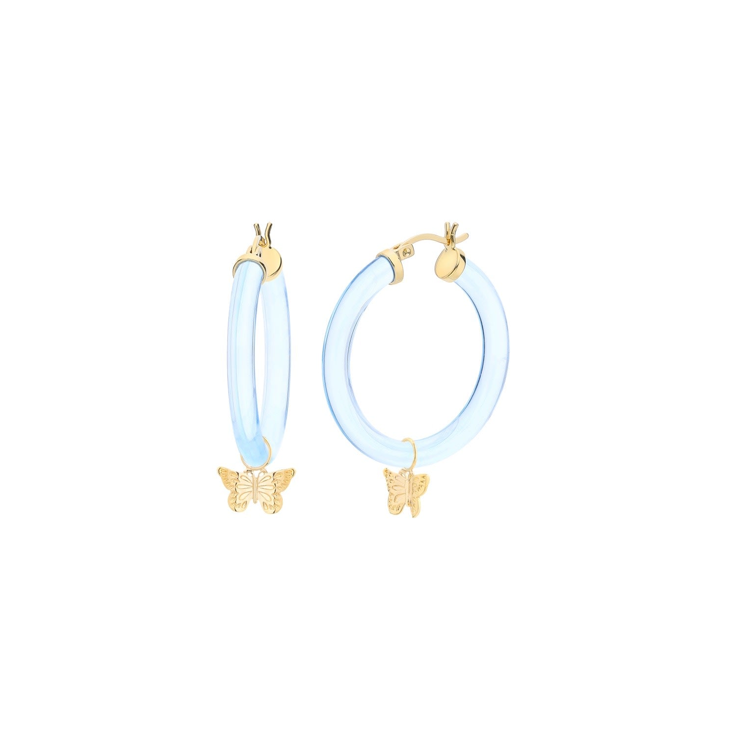 Butterfly Charm Hoop Earrings In Blue