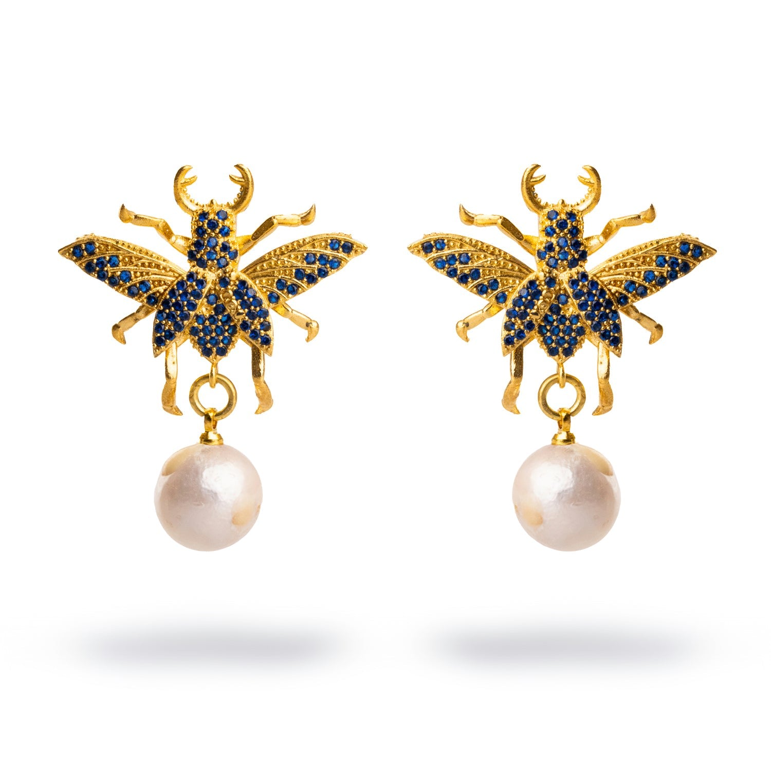 Divine Connection Queen Bee Sapphire & Gold Chunky Earrings - Blue