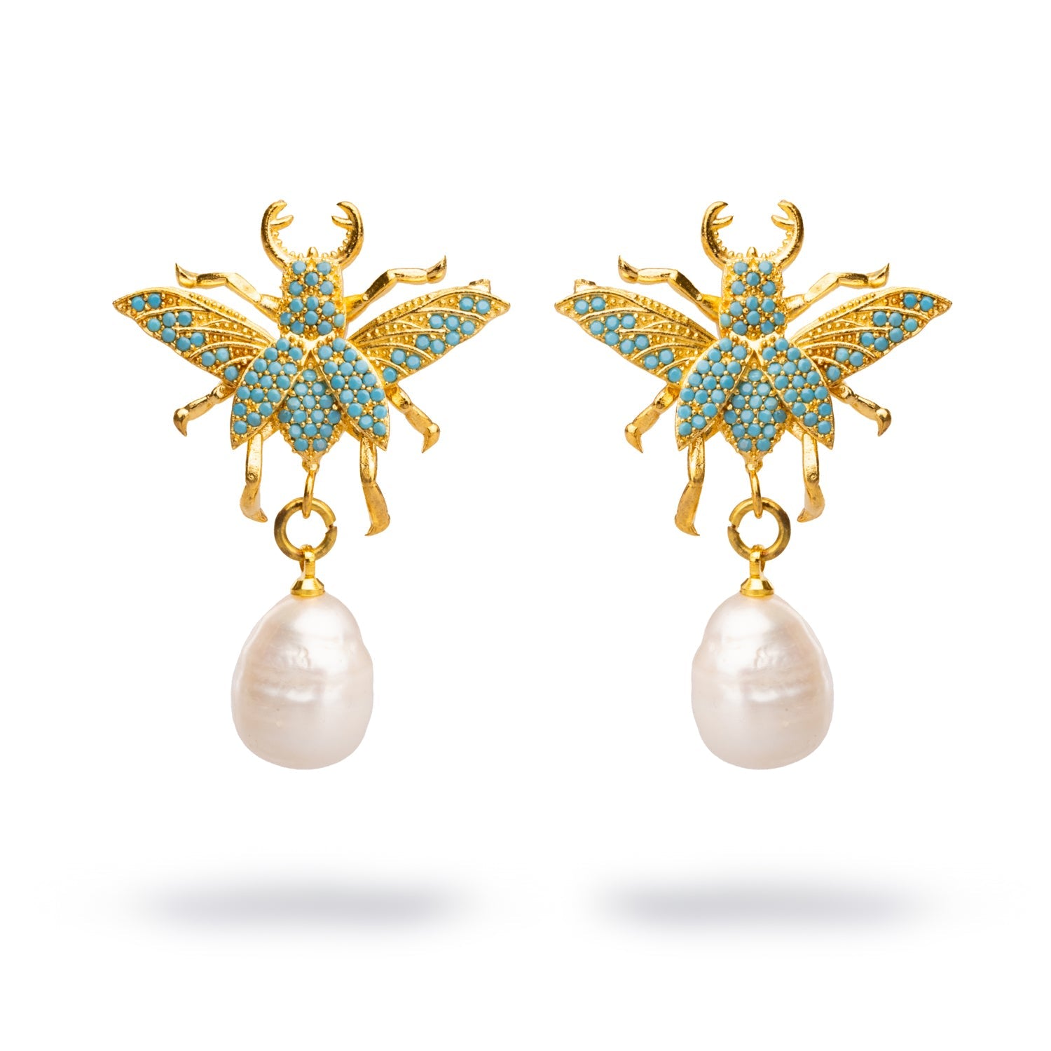 Divine Connection Queen Bee Turquoise & Gold Chunky Earrings - Turquoise