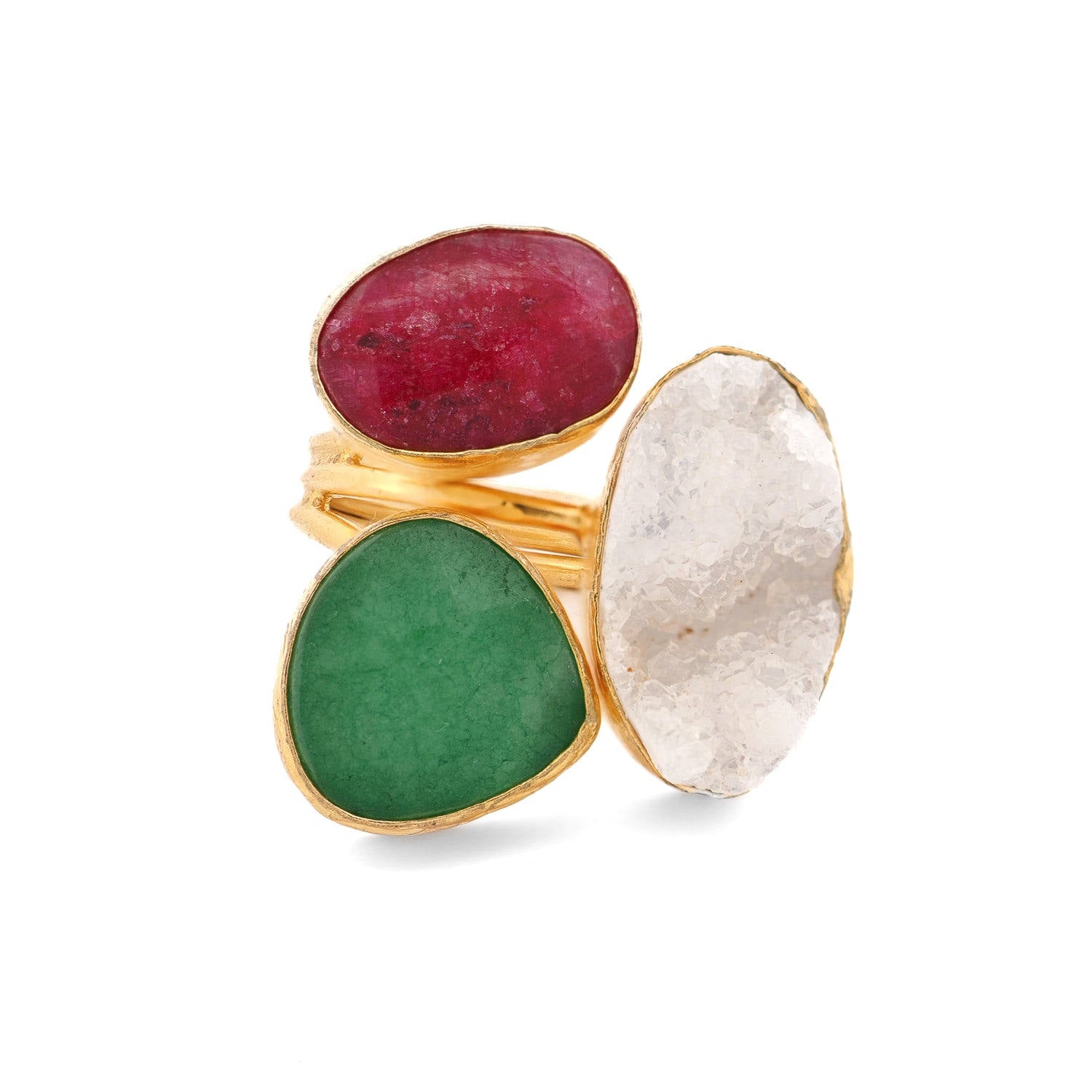 Divine Earth Triple Adjustable Gemstone Ring - Multicolour