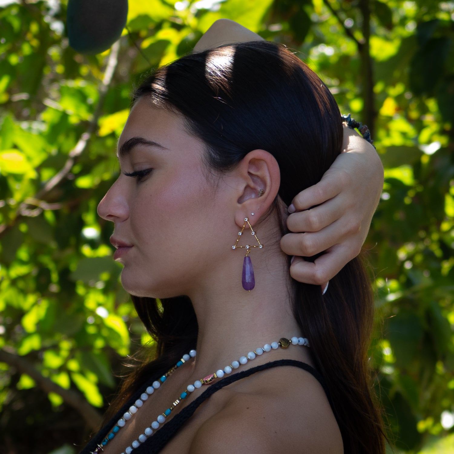 Divine Energy Amethyst & Diamond Drop Earrings - Purple
