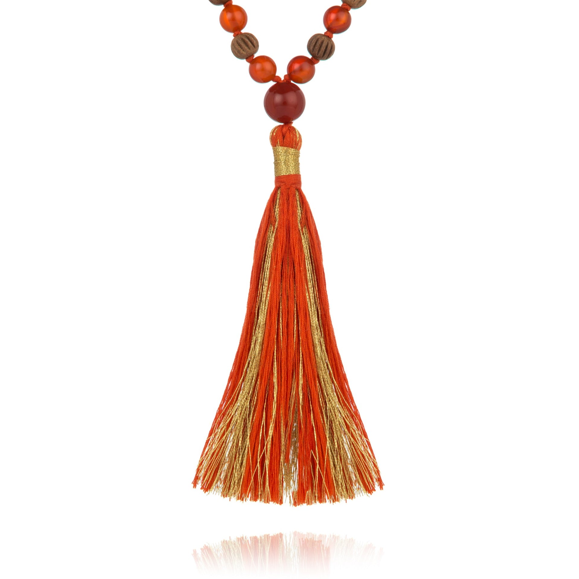 Divine Feminine Mala In Natural Carnelian & Hand Carved Sandalwood