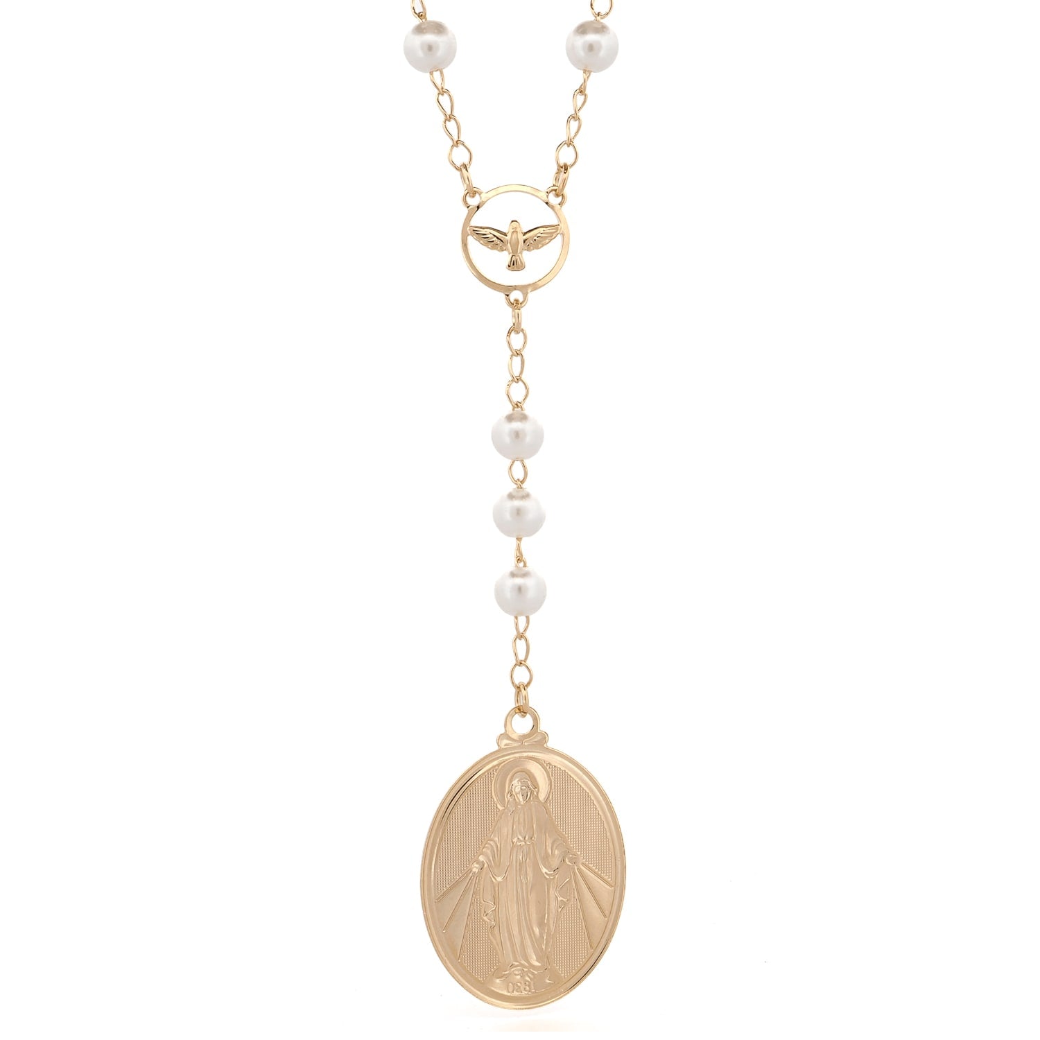 Divine Grace Pearl & Virgin Mary Necklace - Gold