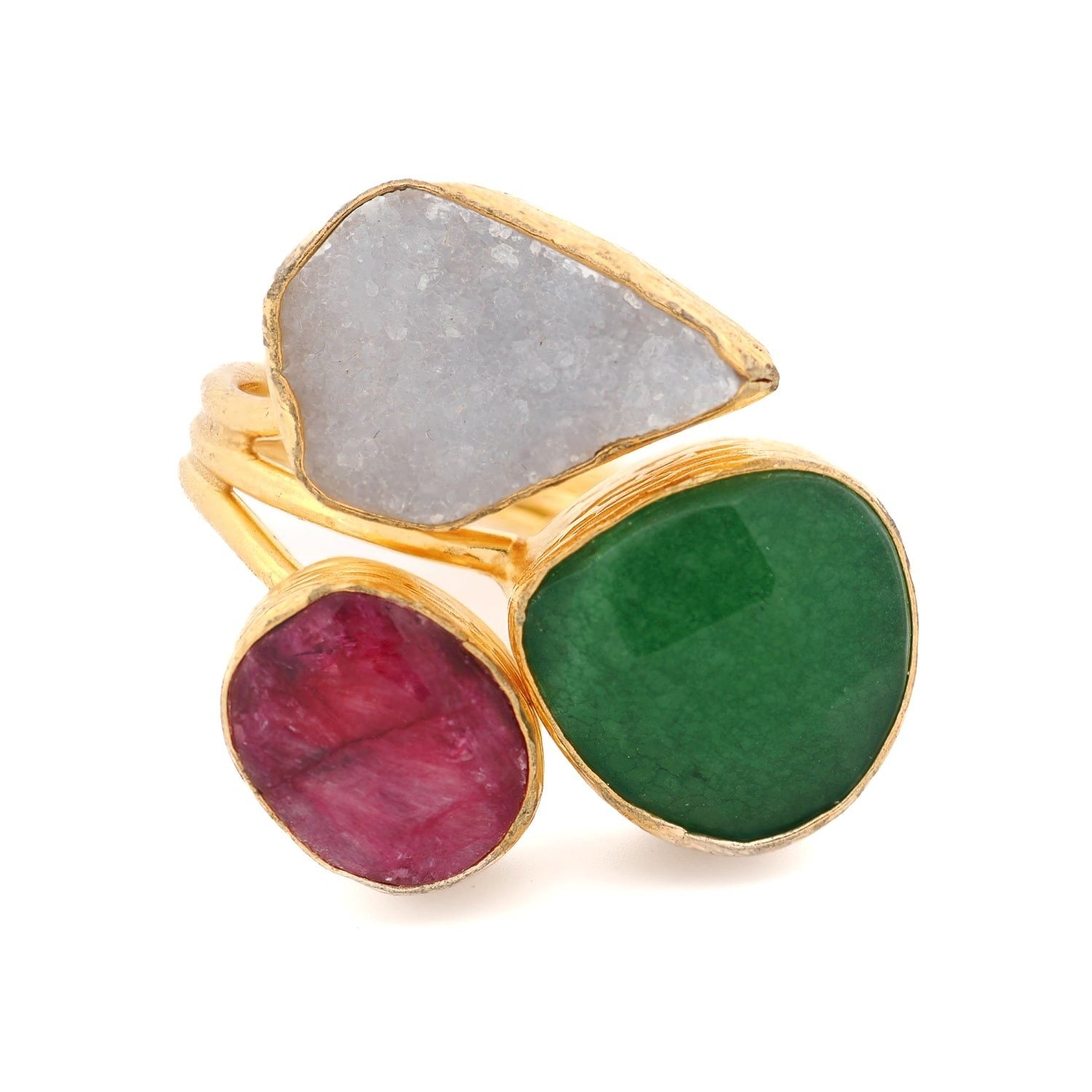Divine Nature Triple Adjustable Gemstone Ring - Gold