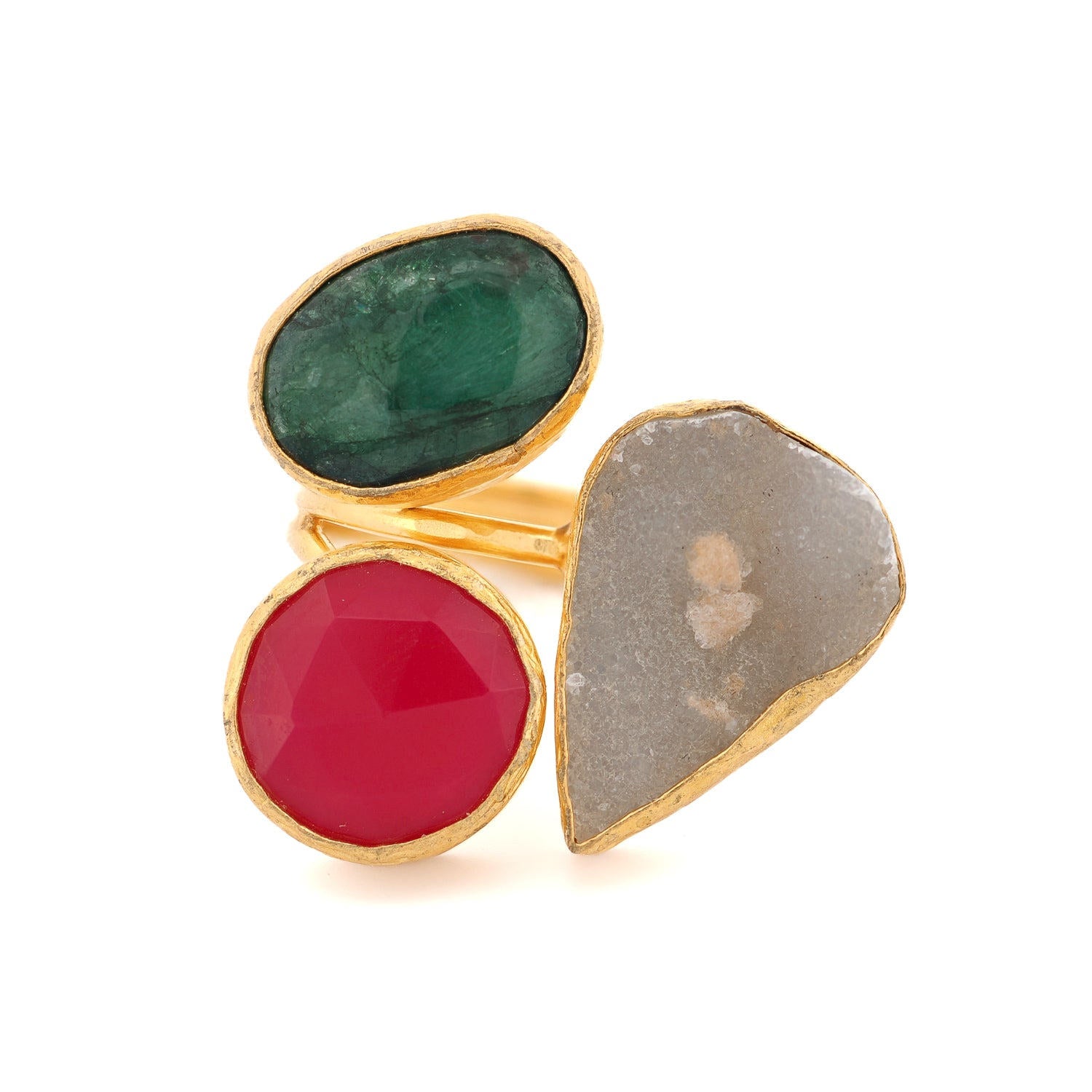 Divine Nature Triple Adjustable Gemstone Ring - Gold