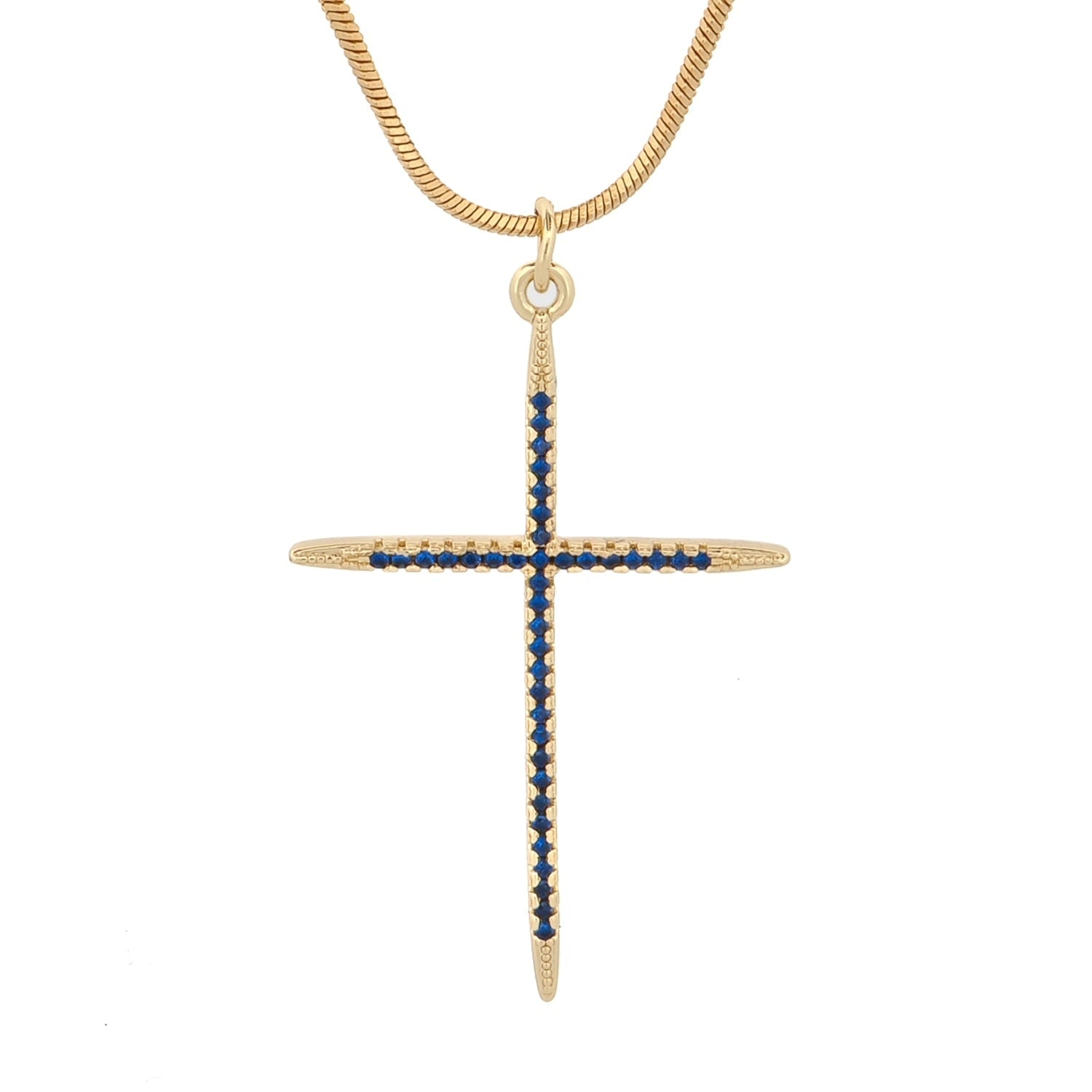 Divine Sapphire Cross Gold Pendant Necklace - Gold